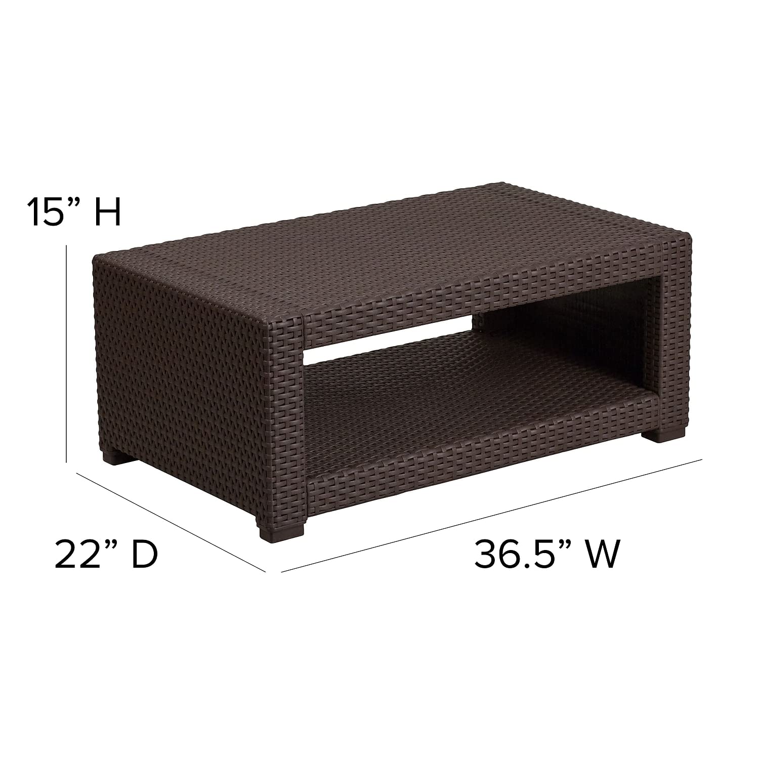 Flash Furniture Seneca Chocolate Brown Faux Rattan Coffee Table - Modern Indoor Outdoor Patio Living Room Decor Accent Table for Home, Garden & Poolside