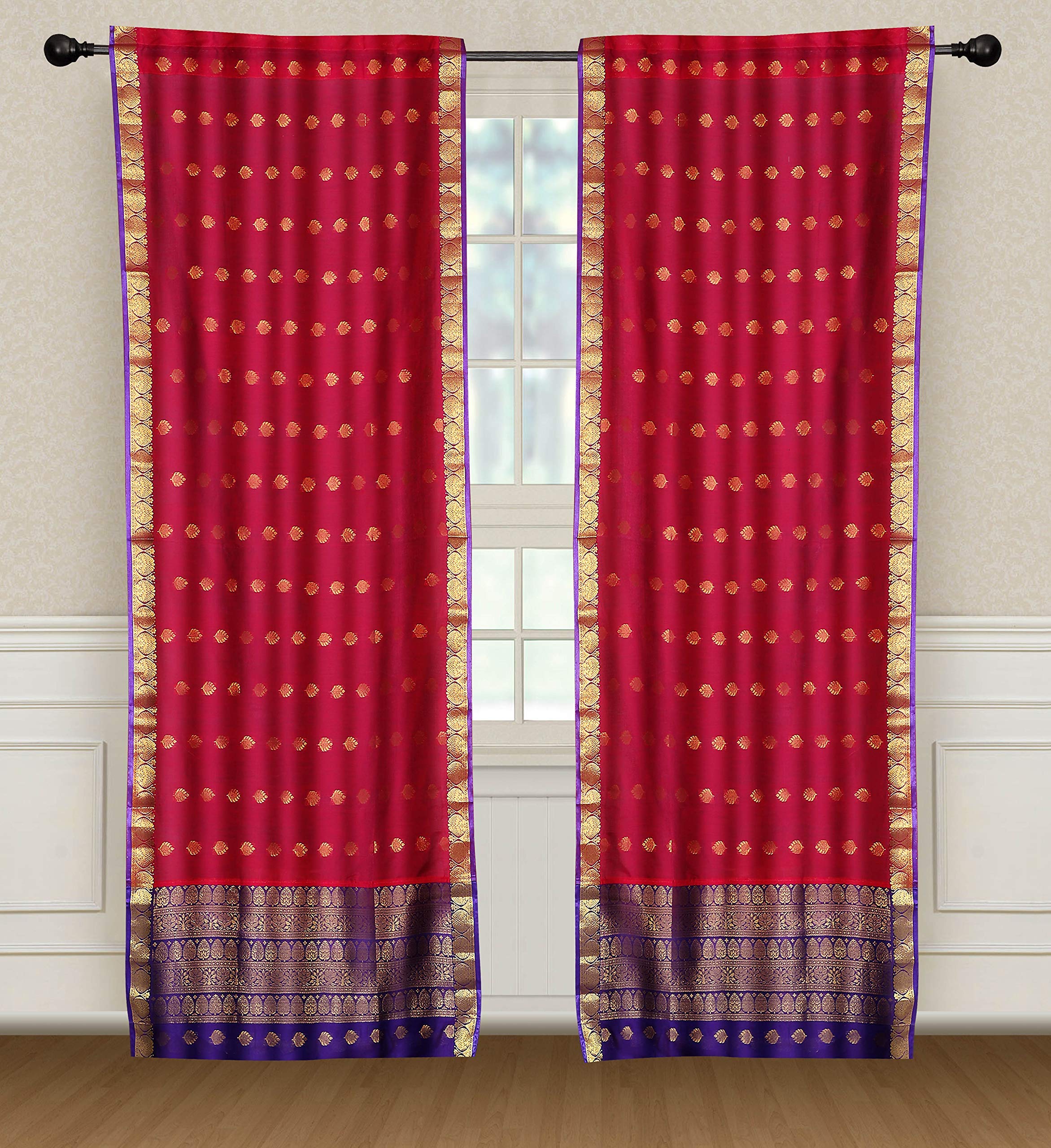 Bohemian Indian Sari 2-Lined Rod Pocket Cafe Curtains 43