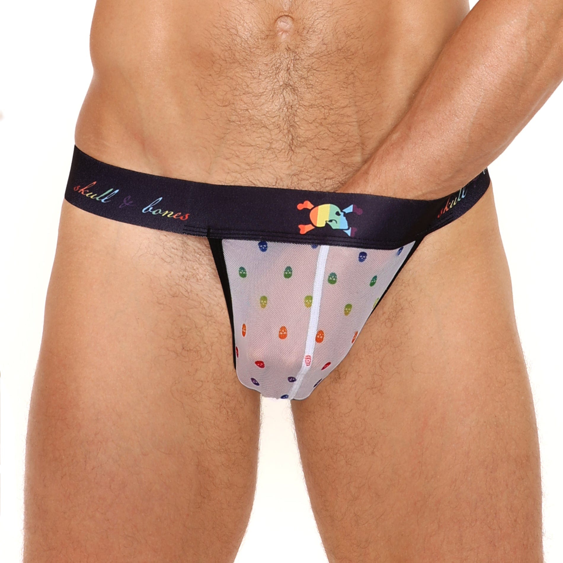 Pride Ditsy Skull White Sheer Mesh Thong Panties - Sexy Lingerie for Women, Gothic Underwear for Valentines Day & Nightwear