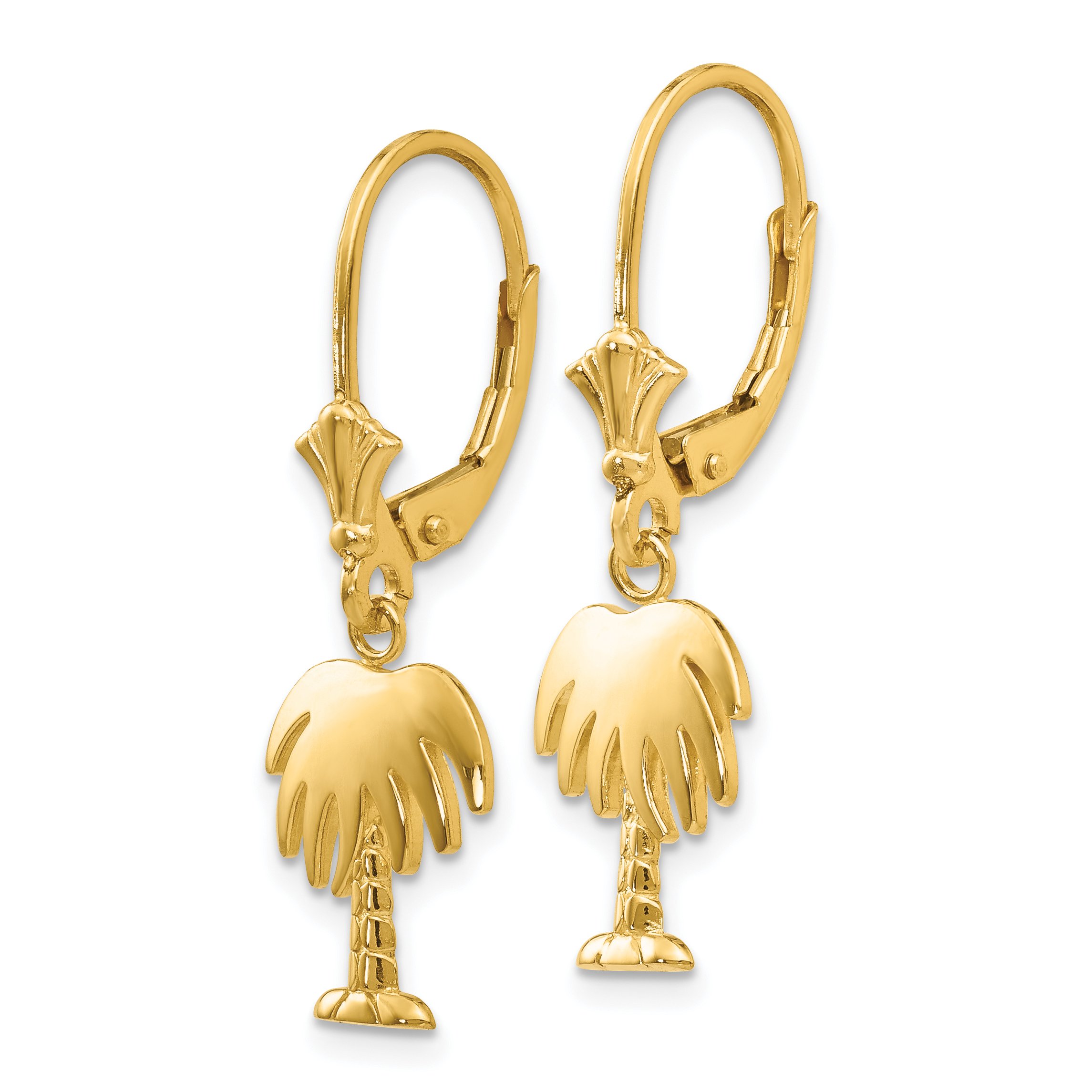 14K Solid Yellow Gold Palm Tree Drop Dangle Earrings for Women - Tropical Summer Beach Jewelry Gift for Vacation, Party & Boho Fashion Accessories