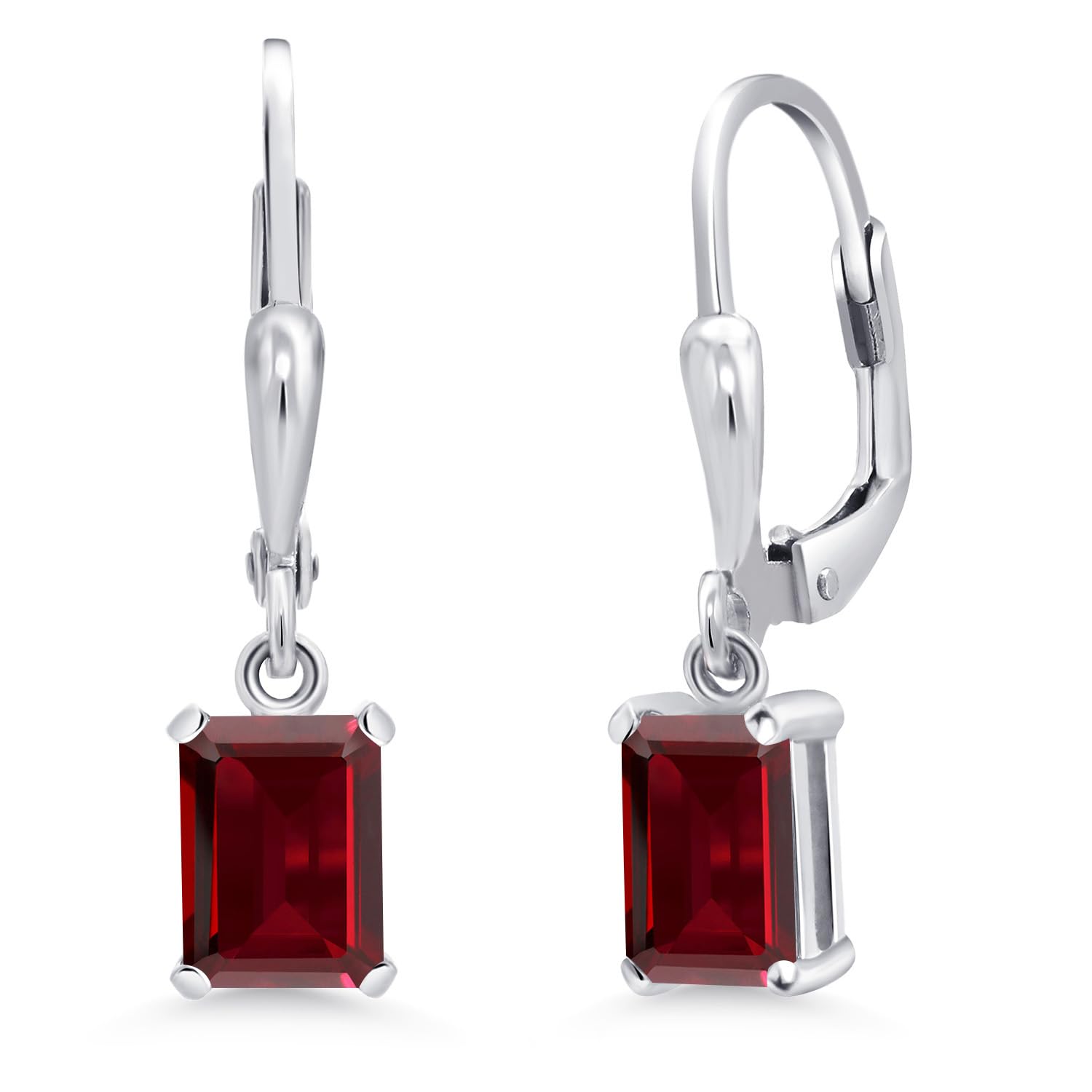 925 Sterling Silver Emerald Cut 7x5mm Birthstone Drop Dangle Earrings for Women | Gem Stone King Leverback Earrings | Perfect for Birthdays, Anniversaries & Special Occasions