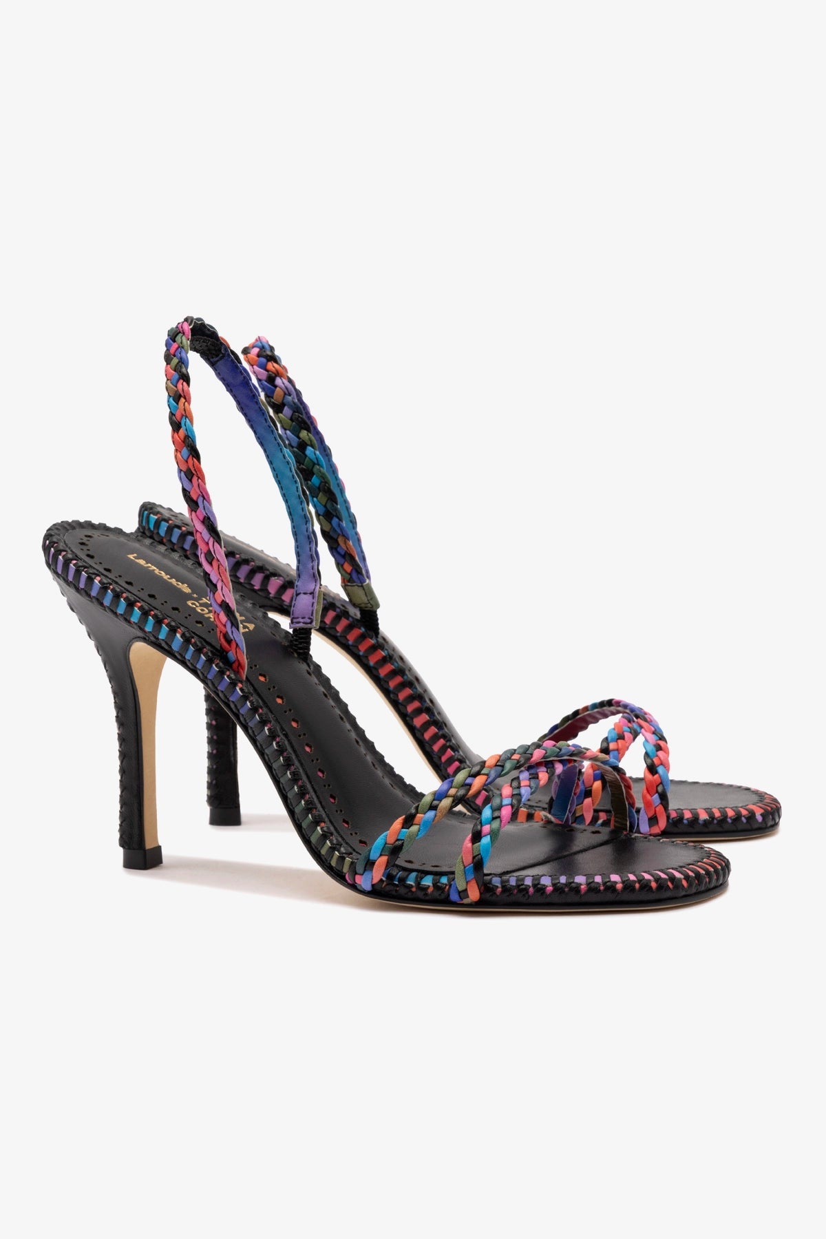 Larroudé x Jonathan Cohen Annie Sandal - Black & Rainbow Leather Women's Fashion Sandals for Summer Outfits & Beach Vacations