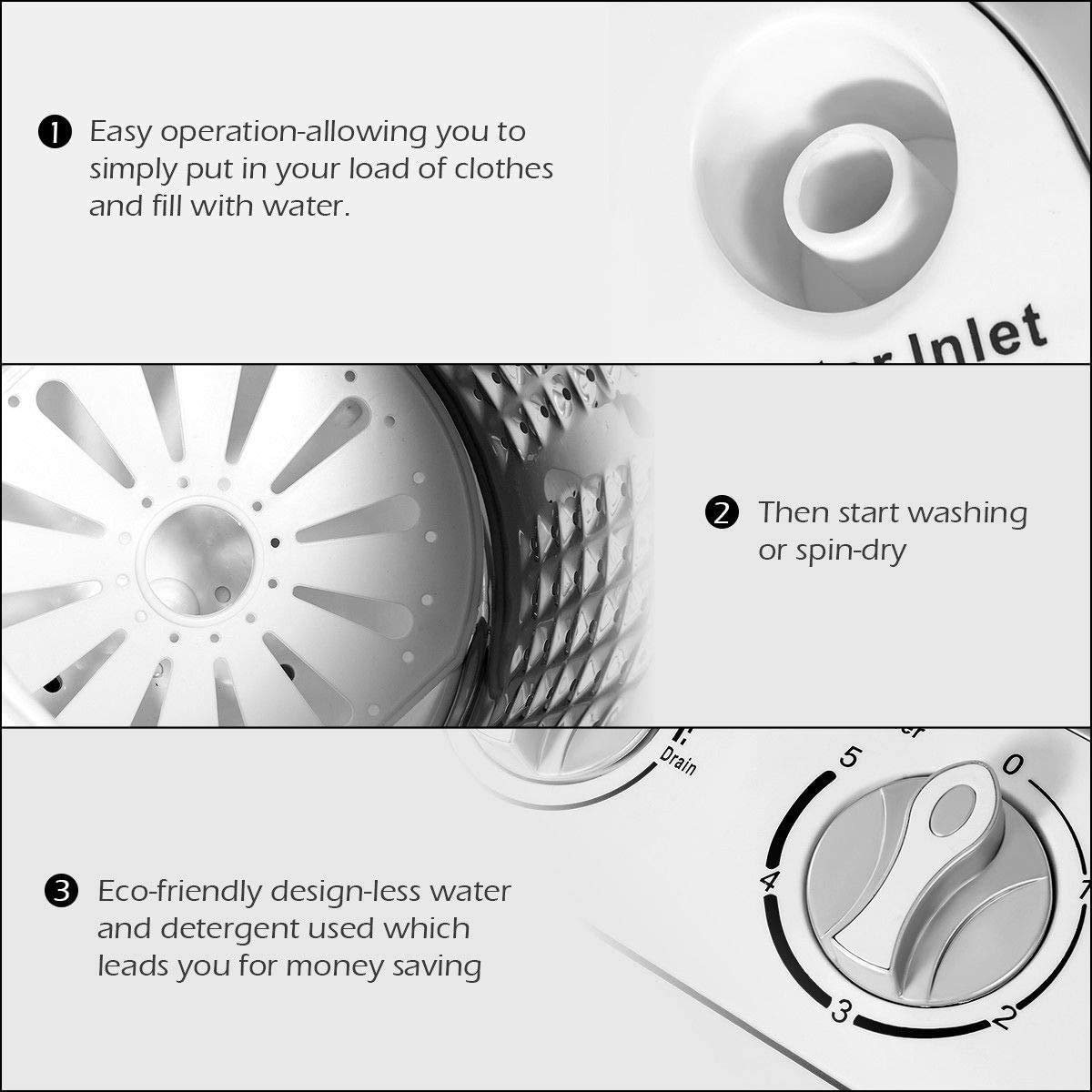 FUTADA Washing Machine - Compact Laundry Machine for Small Spaces, Gray | Portable Washer for Apartments, RVs & Dorm Rooms