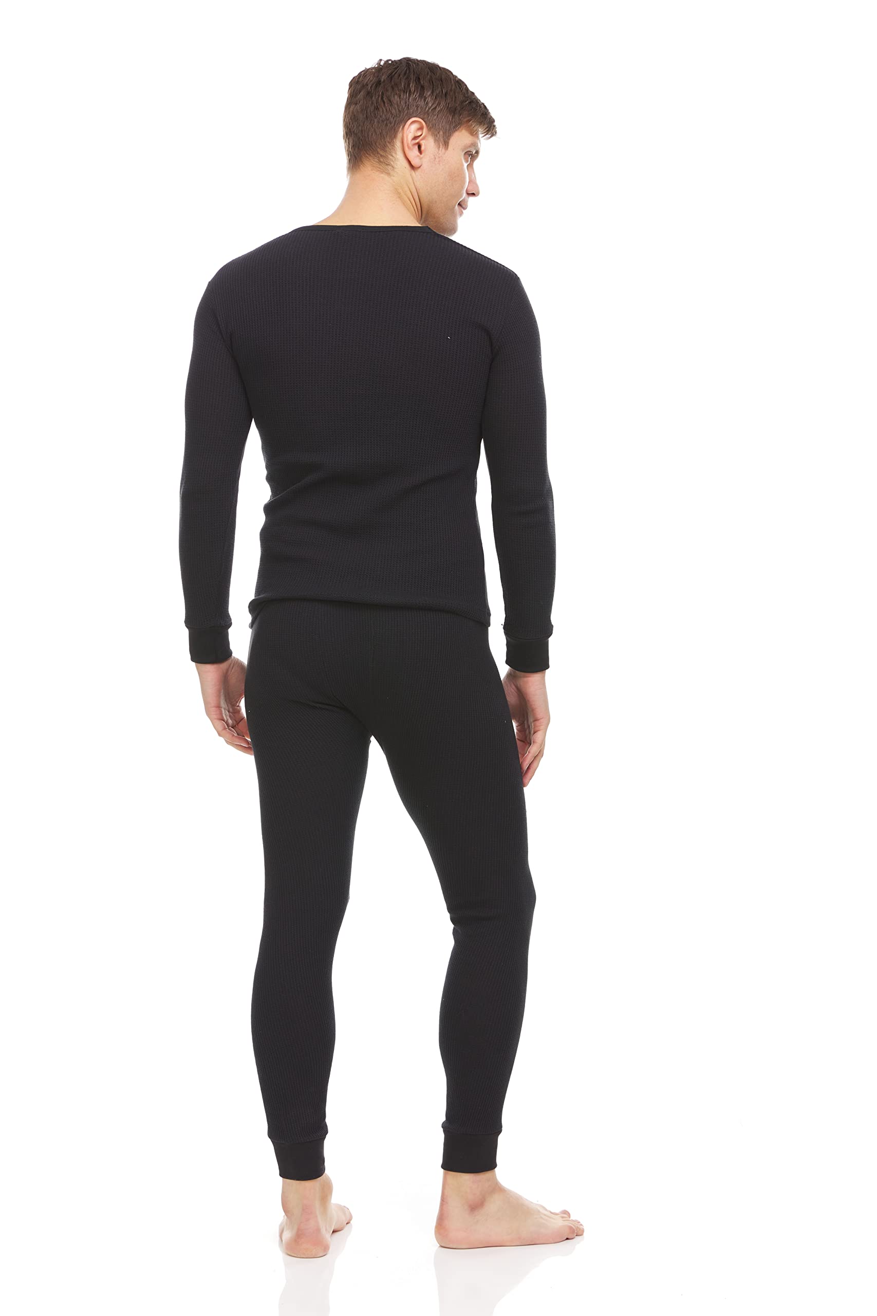 2-Pack Men's Thermal Underwear Set - Cotton Base Layer Long Johns Top & Bottom for Winter, Cold Weather - Solid Colors - Ideal for Skiing, Hiking, and Outdoor Activities