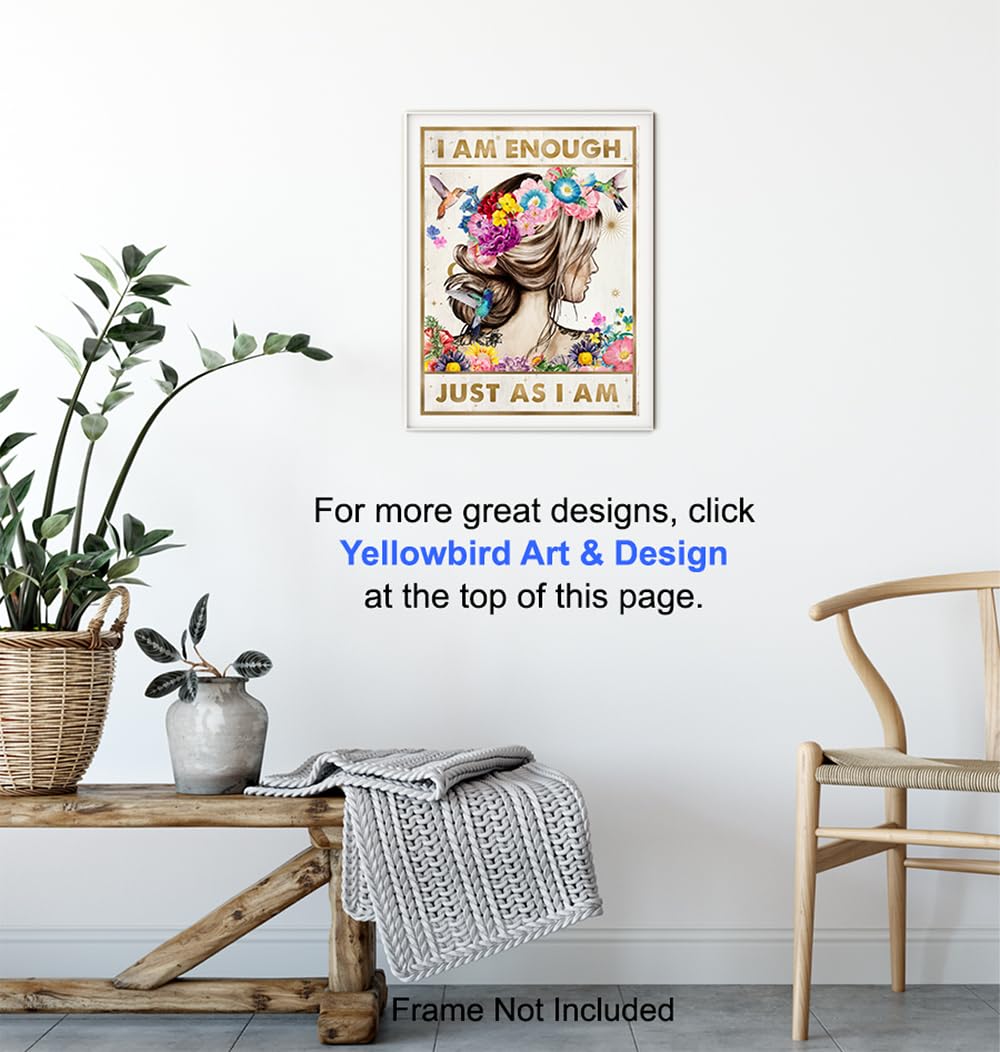 Inspirational Wall Art with Positive Quotes - Motivational Affirmations for Women & Teens - Zen & Boho Chic Room Decor - Perfect for Bedroom, Office & Daughter Gifts - 'I Am Enough' Poster