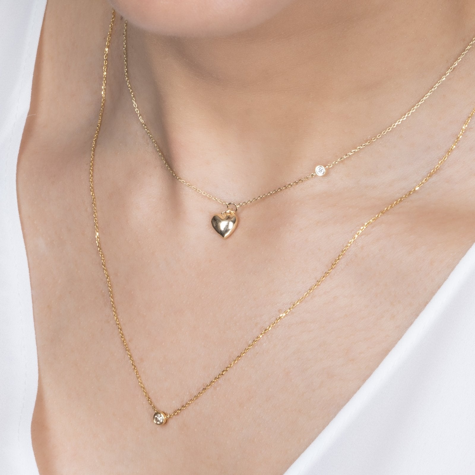 14K Solid Yellow Gold Bubble Heart & Diamond Pendant Necklace - Elegant Jewelry Gift for Women, Perfect for Valentine's Day, Anniversary & Special Occasions