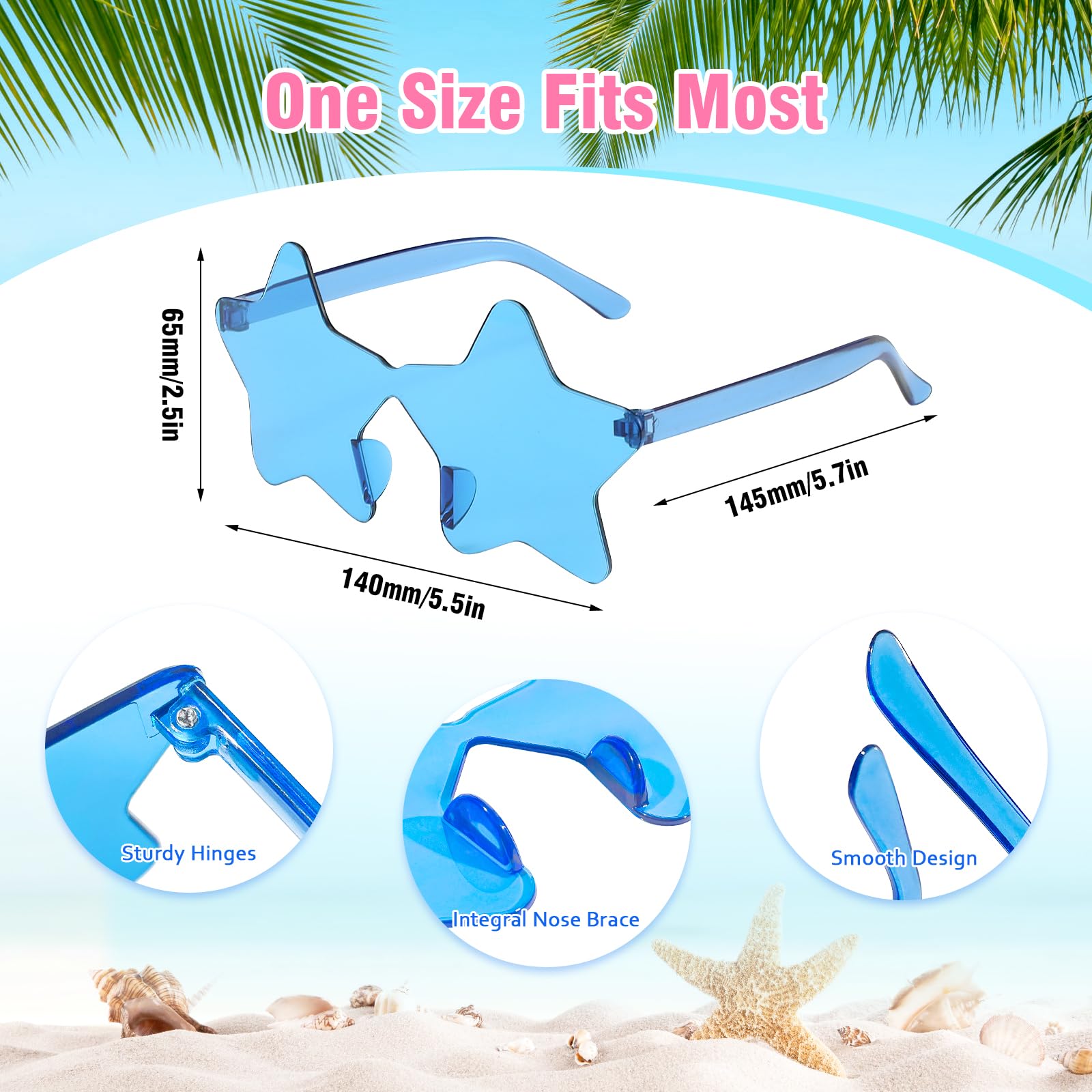 Pibupibu 14 Pack Star Sunglasses Bulk - Fun Rimless Star Glasses for Women, Party Favors & Accessories - Perfect for Birthday Parties, Bachelorette Events & Themed Celebrations