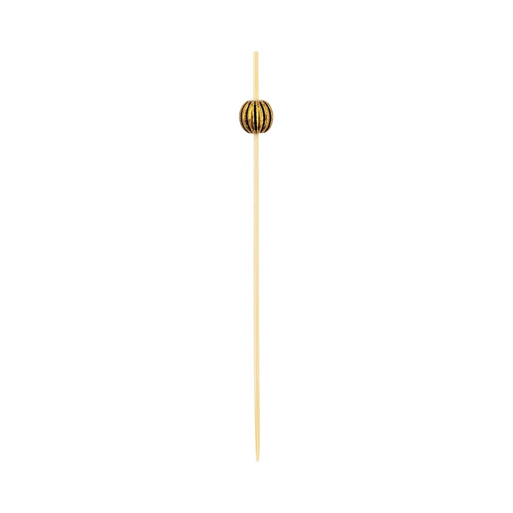 Restaurantware 1000-Pack 4 Inch Decorative Metal Bead Cocktail Skewers | Gold Bamboo Wooden Appetizer Picks for Garnishes, Fruits & Cheese | Disposable & Sustainable Bar Accessories for Parties, Weddings & Catering