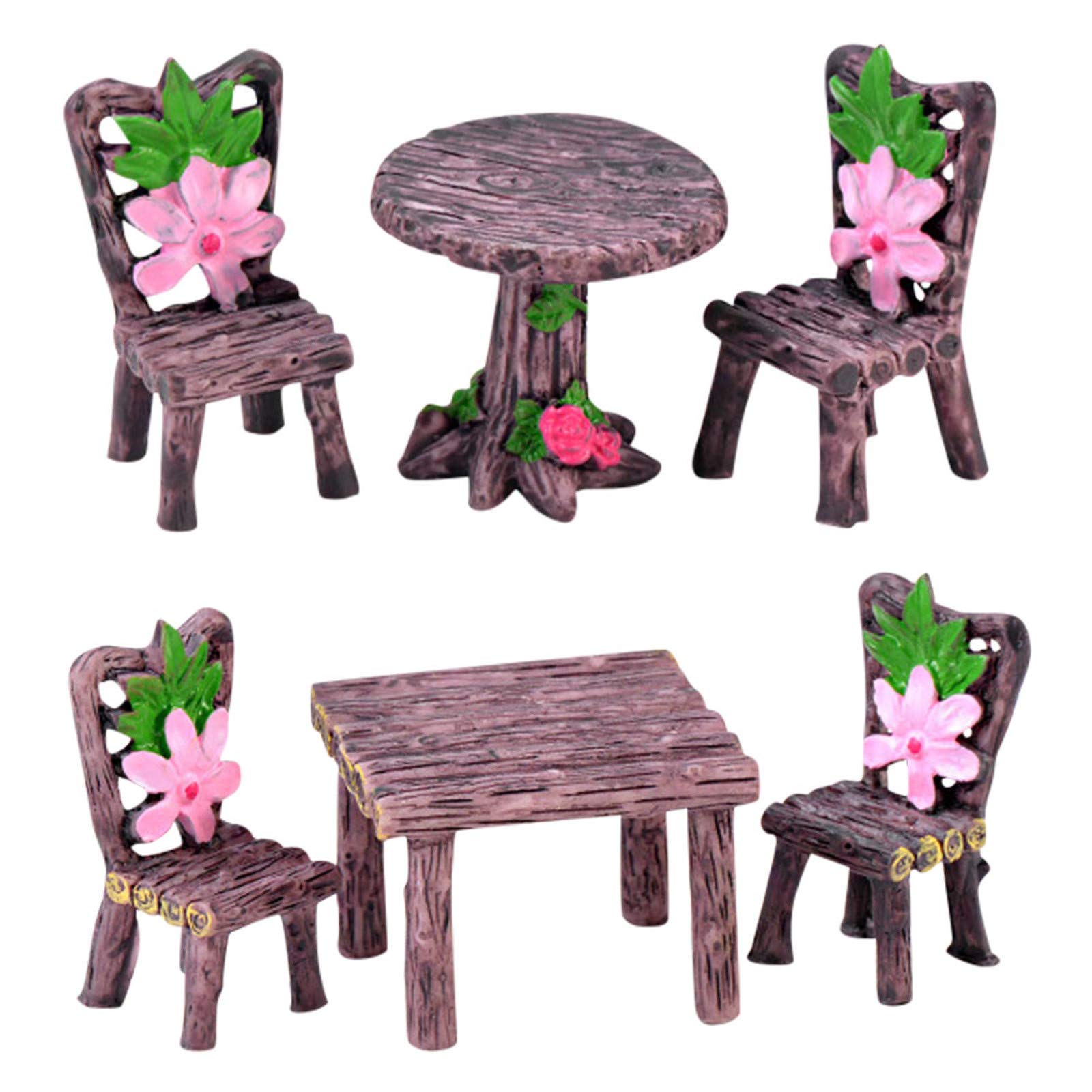 Miniature Garden Furniture Set - 6-Piece Table & Chairs for Home Decor, Pizza Ornament | Perfect for Dollhouse, Fairy Garden, and Tabletop Displays