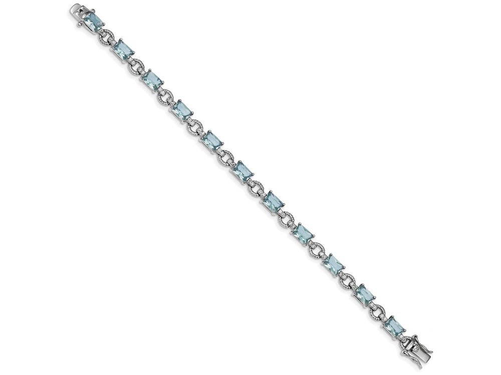 Sterling Silver Bracelet with Blue & Clear Cubic Zirconia - Elegant Jewelry for Women, Perfect for Parties, Weddings & Everyday Wear | FJC Finejewelers