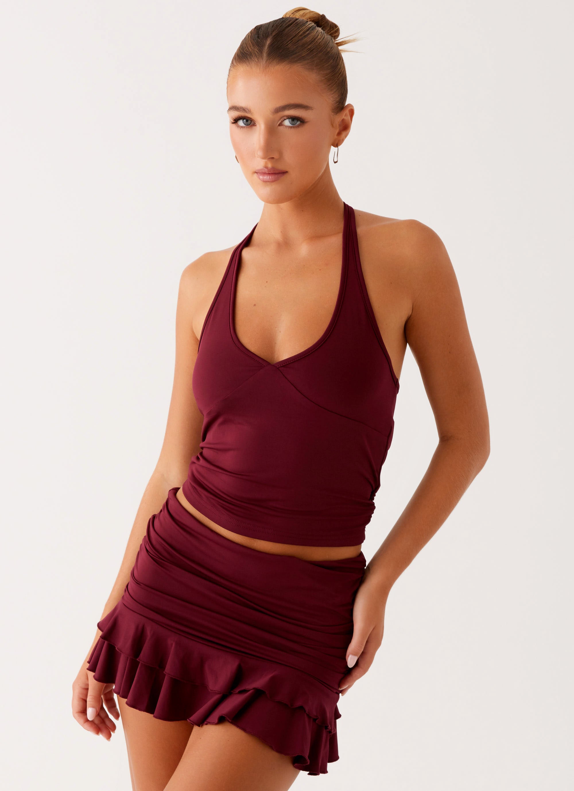 Bernie Mini Skirt - A-Line Denim Skirt for Women, Raspberry Wine Color, High Waisted Short Skirt - Perfect for Casual Outings, Date Nights & Summer Fashion