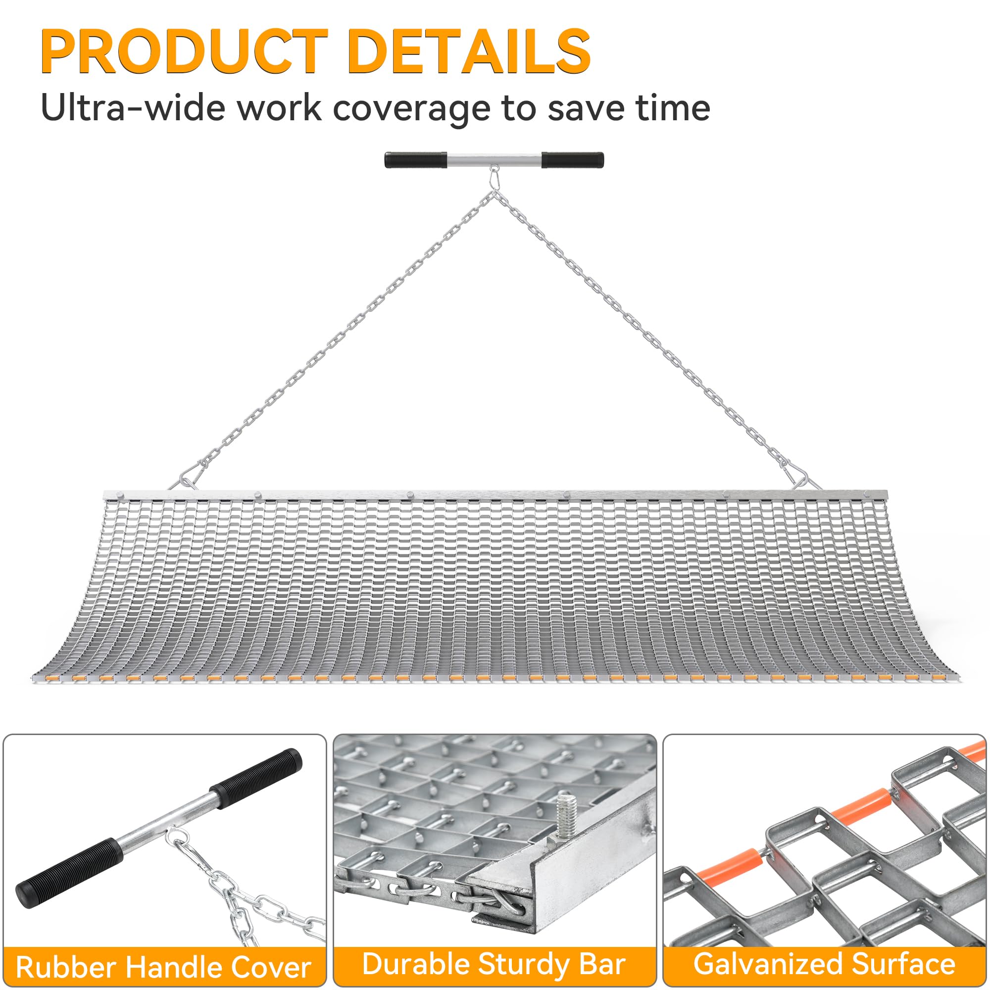 YINTATECH 3'x6' Heavy Duty Drag Mat for Field Leveling - Galvanized Steel Lawn Leveler Mat for ATV, UTV & Hand Use - Perfect for Sports Fields, Pastures & Landscaping Projects