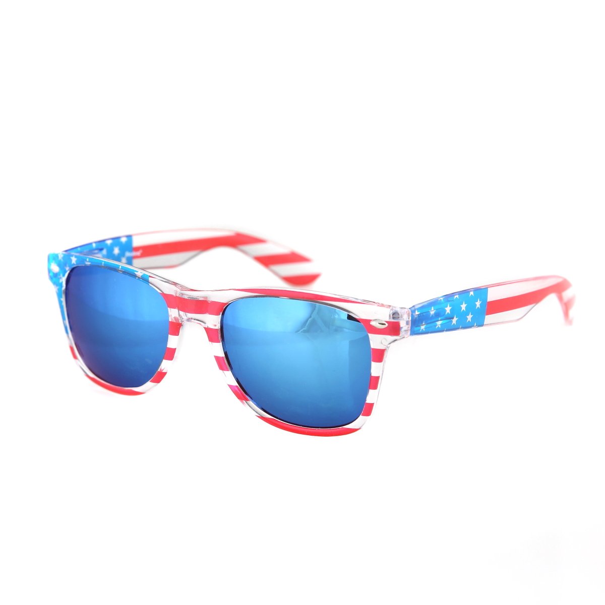USA Flag Sunglasses - Patriotic American Flag Design, Clear Frame 80s Retro Style - Perfect for 4th of July, Beach Parties & Patriotic Events