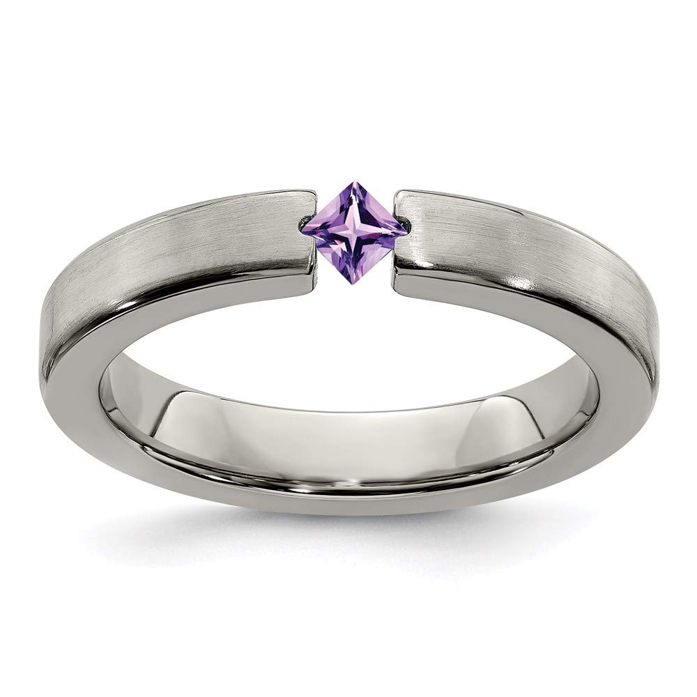 4mm Titanium Satin Amethyst Wedding Band Ring for Women - Elegant Bridal Engagement Jewelry, Perfect Gift for Her - Ideal for Proposals, Anniversaries & Special Occasions