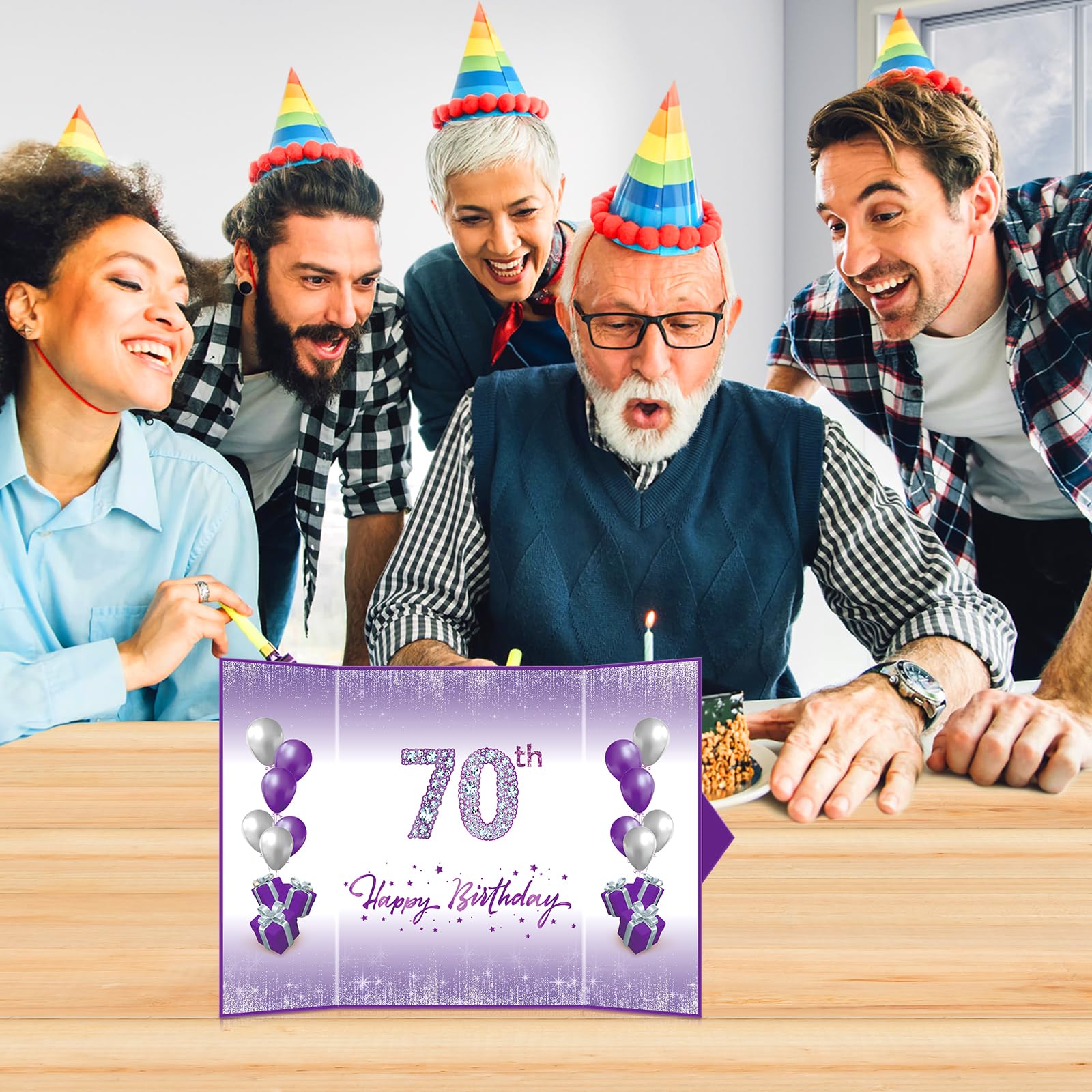 Purple & Silver 70th Birthday Party Decorations Set - Guest Book Alternative, Greeting Cards & Party Supplies for Women & Men - Perfect for 70th Anniversary Celebrations, Milestone Birthday Parties & Retirement Gifts