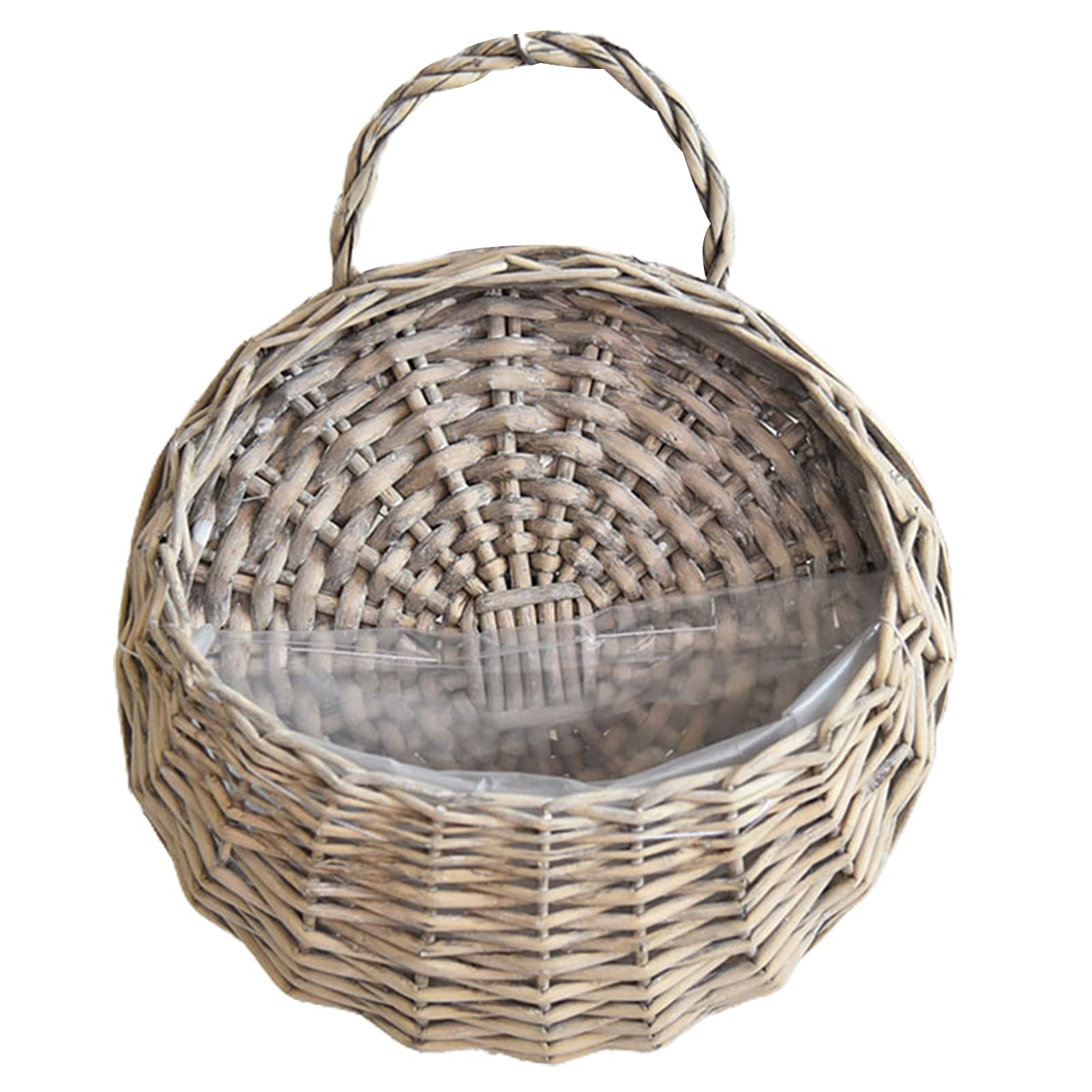 Handmade Woven Hanging Basket - Natural Wicker Rattan Wall Planter for Indoor/Outdoor Plants - Grey Wall Mounted Flower Pot for Home, Garden, Balcony & Wedding Decor