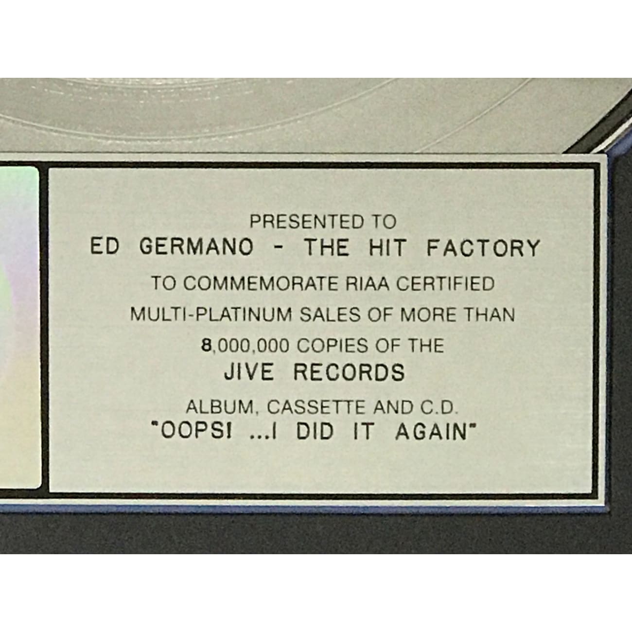 Britney Spears Oops!...I Did It Again 8x Multi Platinum Album Award - Certified Music Collectible for Fans & Display