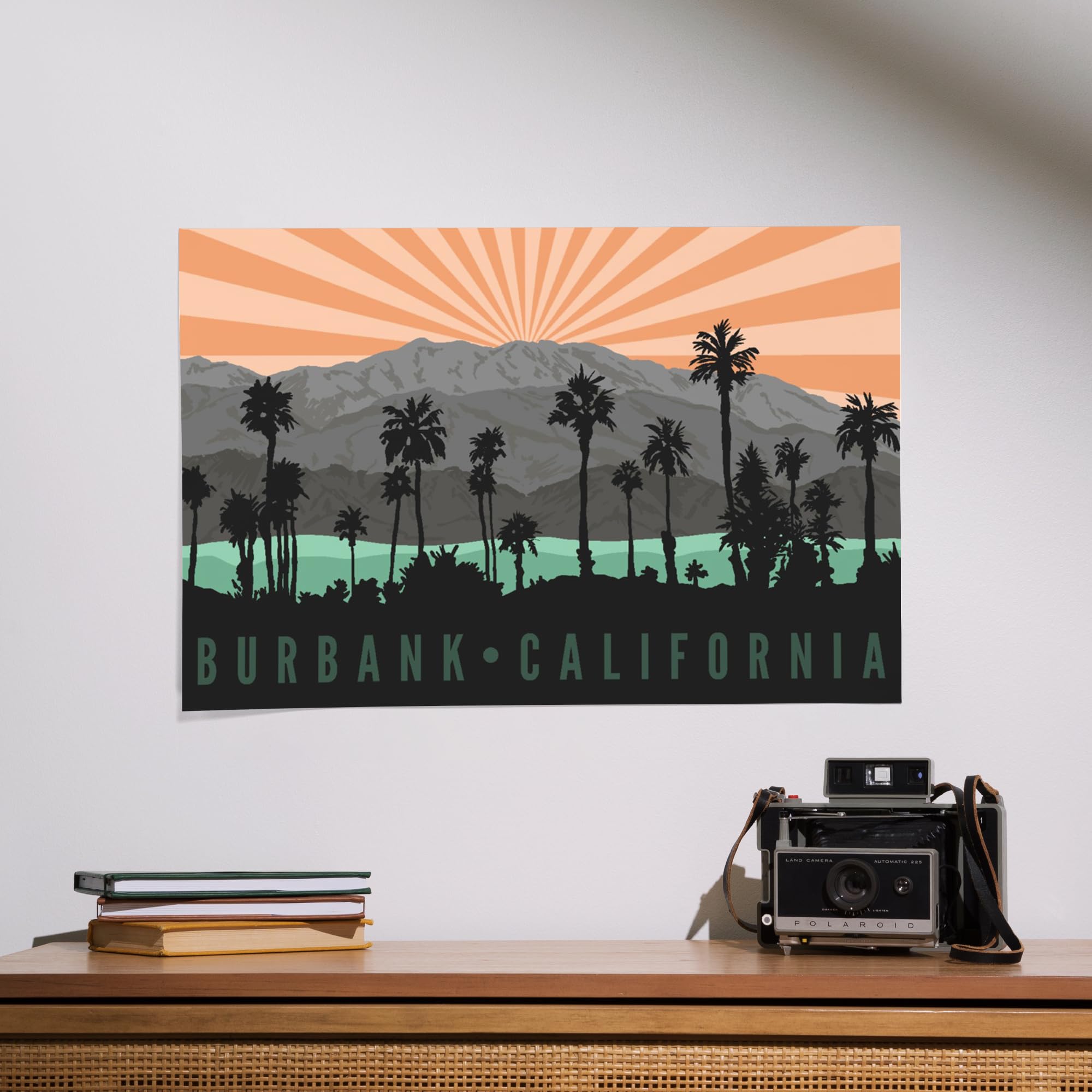 Lantern Press 16x24 Inch Giclee Art Print - Burbank California Landscape with Palm Trees and Mountains - Perfect for Home Decor, Office Wall Art & Gift Ideas