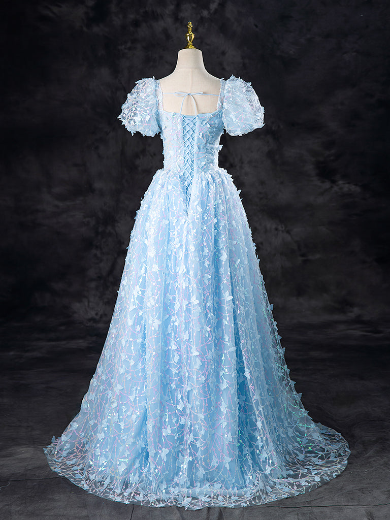 Elegant A-Line Tulle Sequin Lace Blue Prom Dress for Homecoming, Evening Gala & Special Occasions