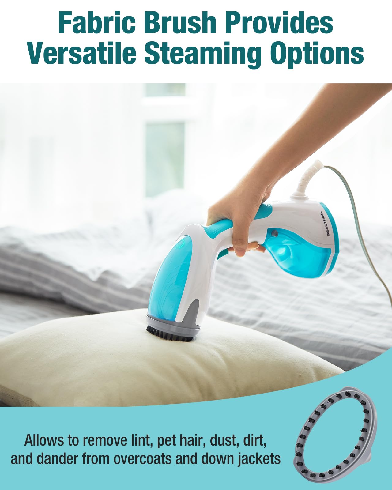 BEAUTURAL Portable Handheld Steamer for Clothes - 30-Second Fast Heat-up Fabric Wrinkle Remover with Large Detachable Water Tank & Auto-Off - Perfect for Travel, Home, and Office Use