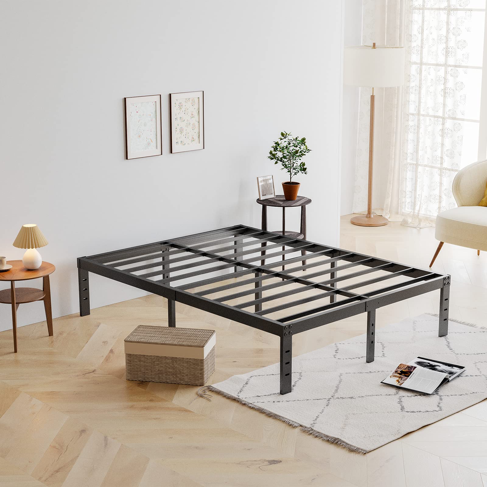 COMASACH 14 Inch Heavy Duty Queen Size Bed Frame - 3500 lbs Capacity, Sturdy Metal Slats Platform (No Box Spring Needed), Easy Assembly, Noise-Free & Non-Slip Design with Under Bed Storage - Perfect for Small Spaces, Guest Rooms & Modern Bedrooms