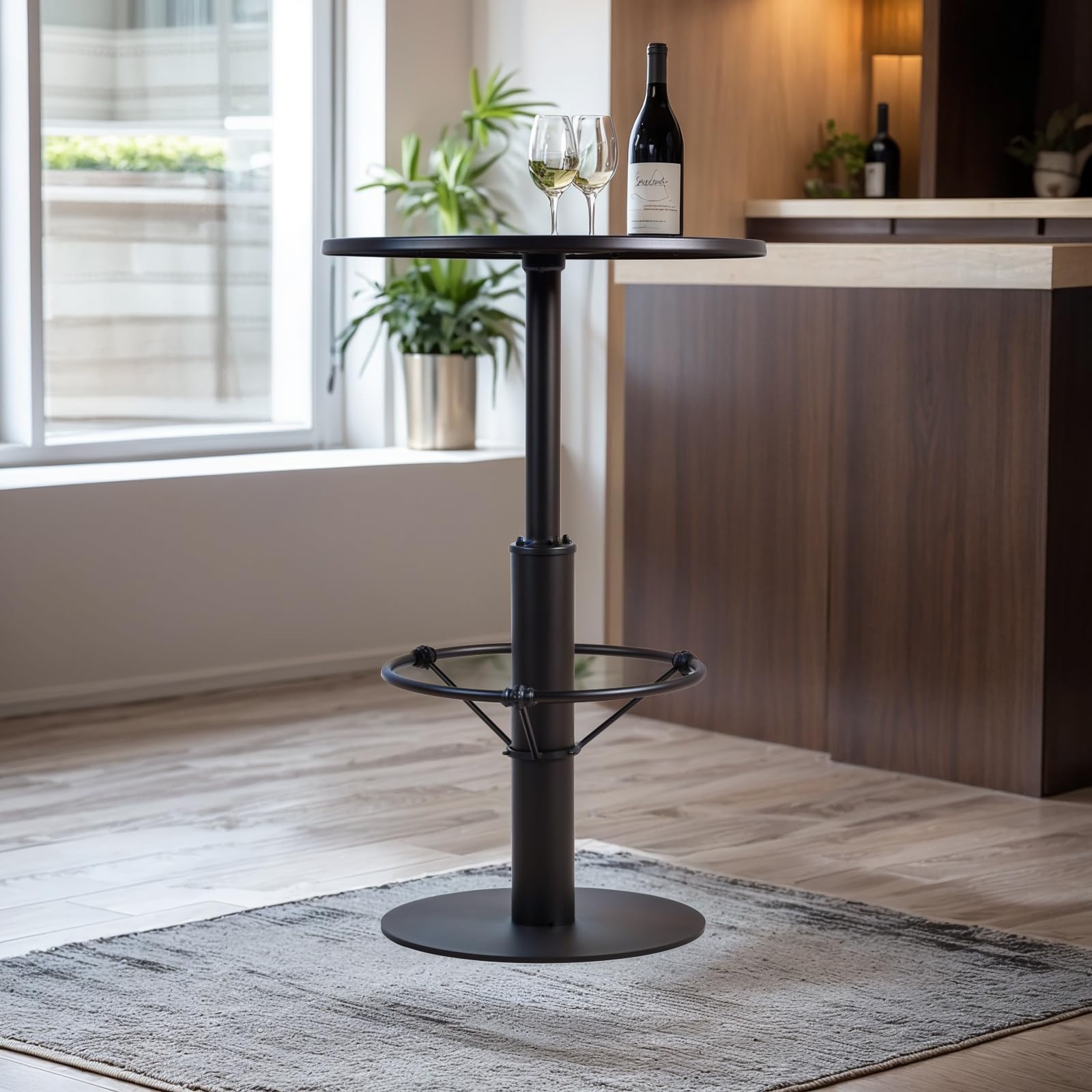 LOKKHAN 37.4 Inch Rustic Industrial Bar Height Table - 23.6 Inch Round Metal Pub Table for Dining Room, Bistro & Cocktail Standing - Matte Black Finish - Perfect for Home Bars, Restaurants & Outdoor Entertaining