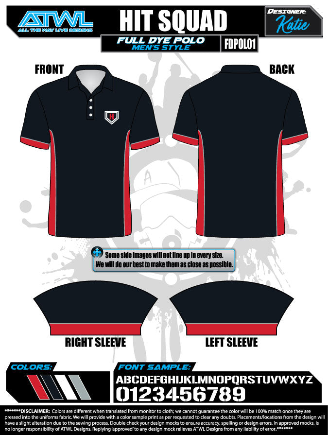 Hit Squad Black Full Dye Polo Shirt for Men - Breathable Performance Golf & Casual Wear - Perfect for Sports, Work & Outdoor Activities