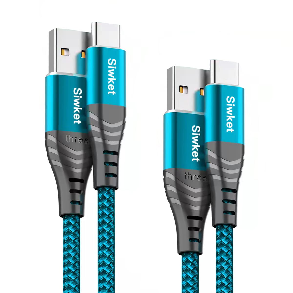 Siwket 2-Pack USB A to USB C Fast Charging Cable [3A, 1M & 2M] - Nylon Braided Durable Charger Cord for Samsung Galaxy S10/S9, LG G5/G7, Sony Xperia, HTC - Perfect for Home, Office & Travel Charging