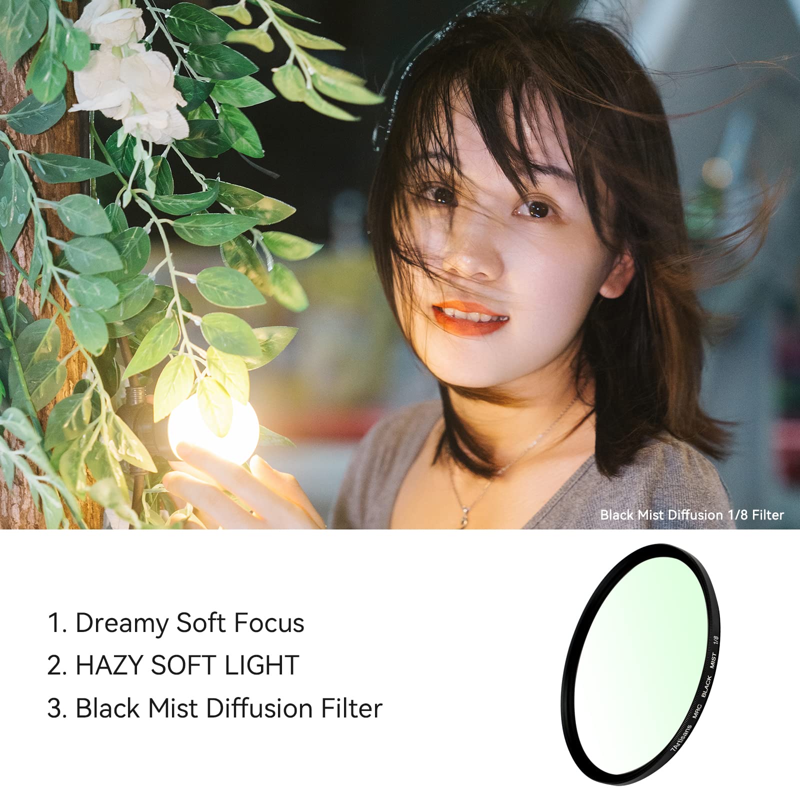 7artisans 52mm Black Mist Filter 1/8 - Aluminum Alloy Optical Glass for Natural Soft Diffuser & Cinematic Dream Effect - Perfect for Photography, Videography, and Filmmaking Scenes