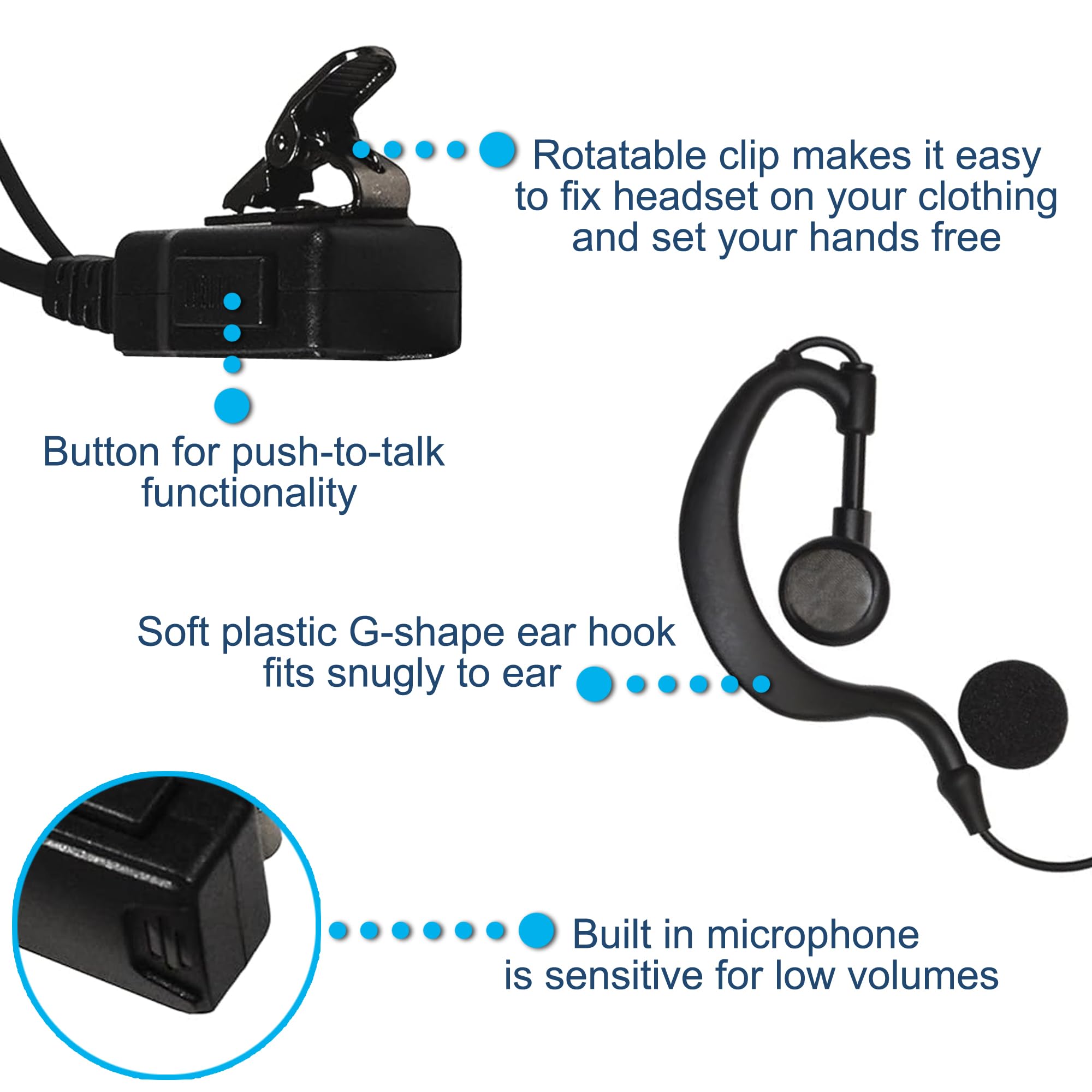 HQRP 4-Pack G-Shape Earpiece Headset with PTT Mic - Compatible with Motorola DGP6150+, DP3400, DP3401 & Sun Meter - Ideal for Two-Way Radios, Security, Construction & Outdoor Communication