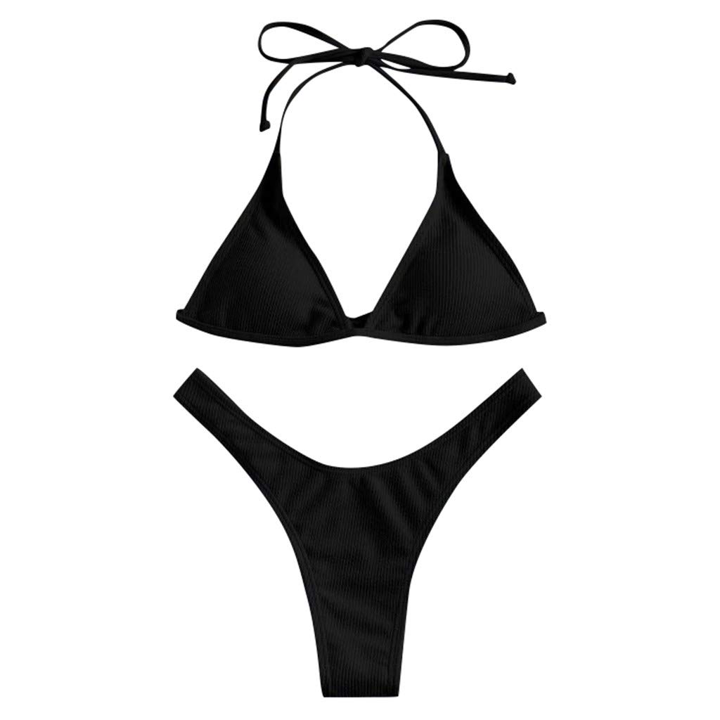 Sexy Women's Lace Bikini Set - High Cut Halter Push Up Swimsuit Top & Bottom for Beach, Pool Party & Vacation | Two Piece Solid Color Swimwear