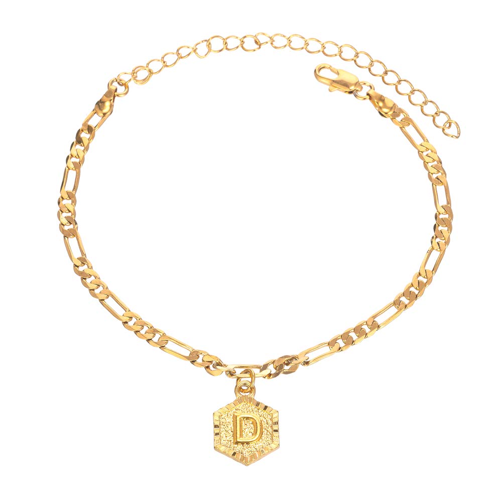 18K Gold & Silver Initial Ankle Bracelets for Women, Men & Teen Girls - Custom Name Cuban Link Figaro Anklet with Initials - Perfect for Gifts, Beachwear & Everyday Fashion