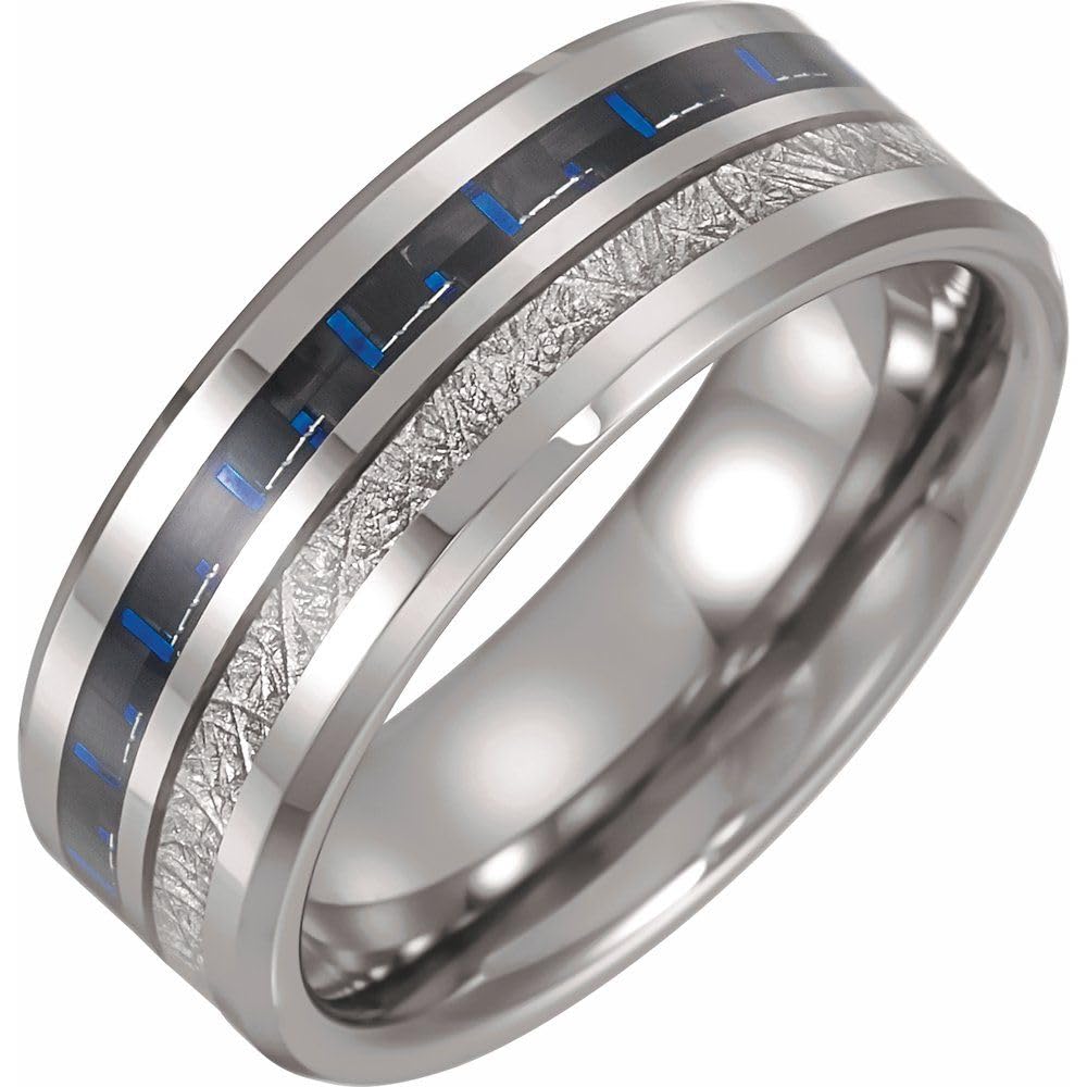 Premium Sonia Jewels Wedding Band Ring - Simulated Meteorite & Carbon Fiber Inlay for Men & Women - Perfect for Engagement, Anniversary, and Special Occasions