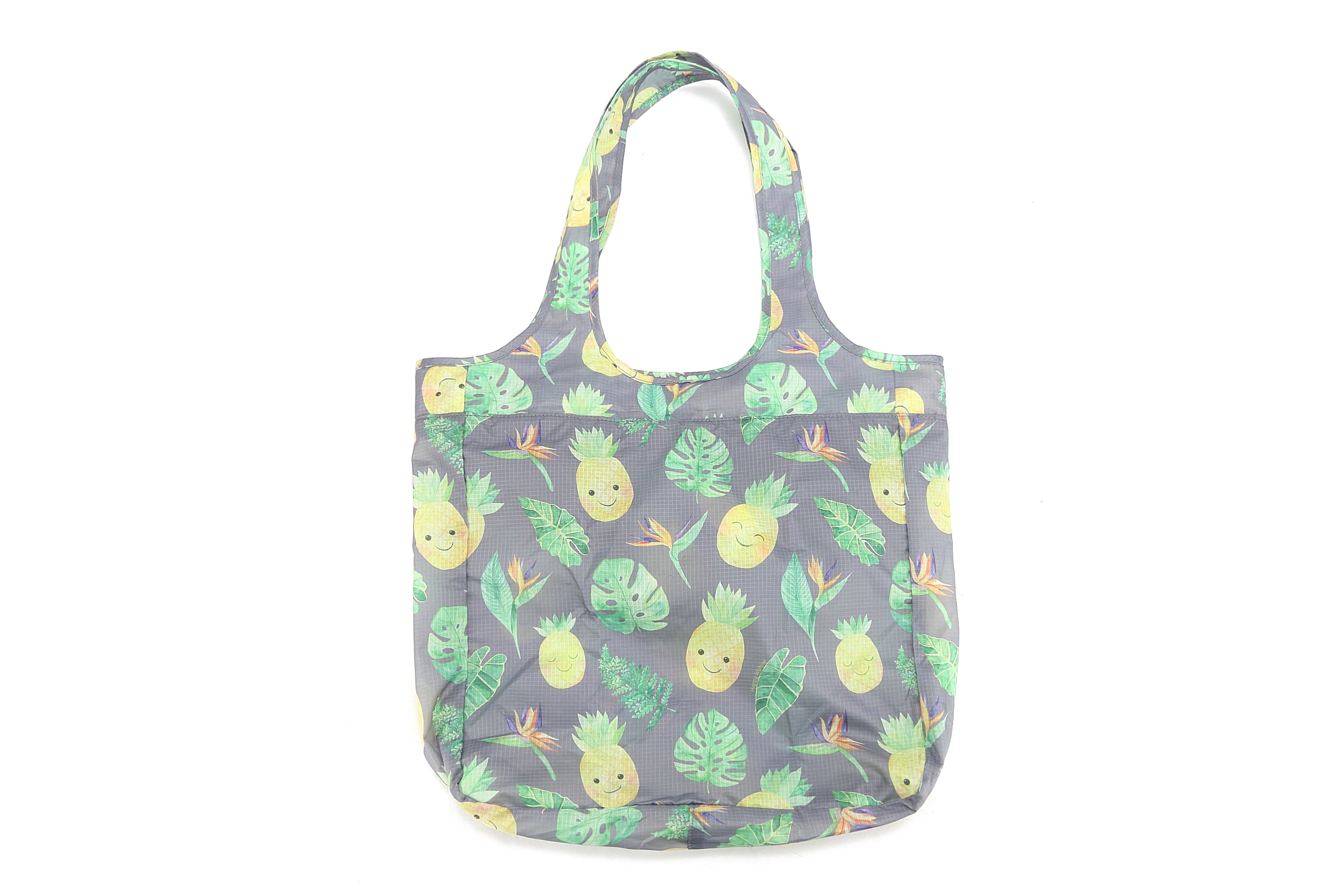 Foldable Tote Bag - Stylish Jacqueline Pineapple Monstera Print in Grey - Perfect for Grocery Shopping, Beach Trips & Daily Use