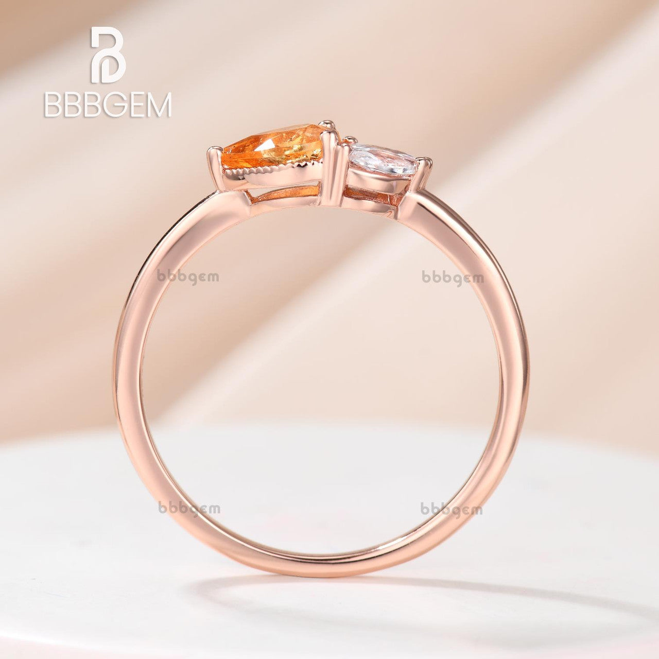 Exquisite East West Pear Shaped Spessartite Garnet Ring with Moissanite Accents - Basket Setting for Engagement, Anniversary & Special Occasions
