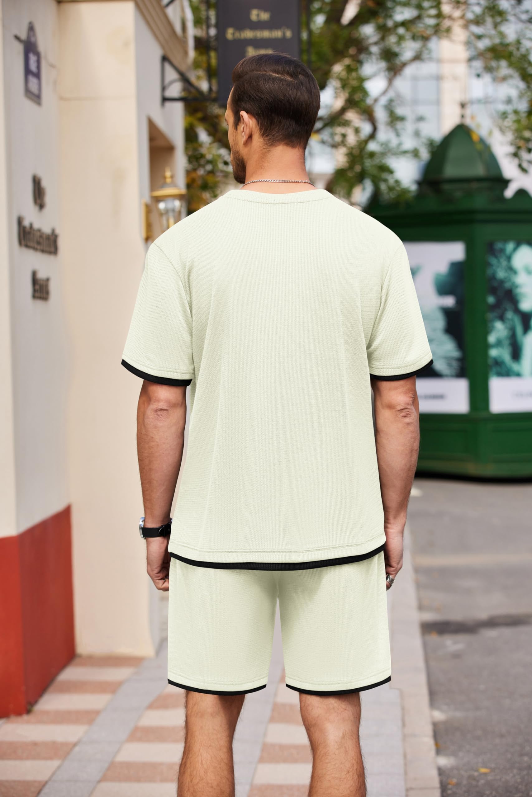 COOFANDY Men's Waffle Knit Shirt & Shorts 2-Piece Lounge Set - Breathable Summer Casual Outfit with Pockets for Home, Gym & Outdoor Activities