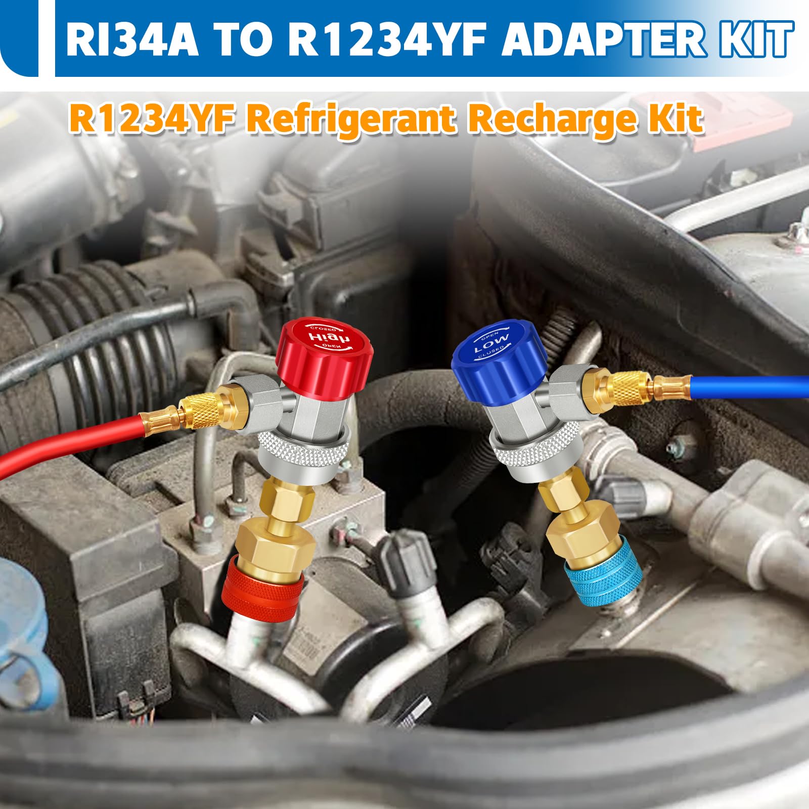 Boltigen R134a to R1234yf Quick Coupler Adapter Kit - AC Refrigerant System Conversion Connector for Car A/C Charging Hose Fitting - Perfect for Auto Repair Shops & DIY Vehicle Maintenance