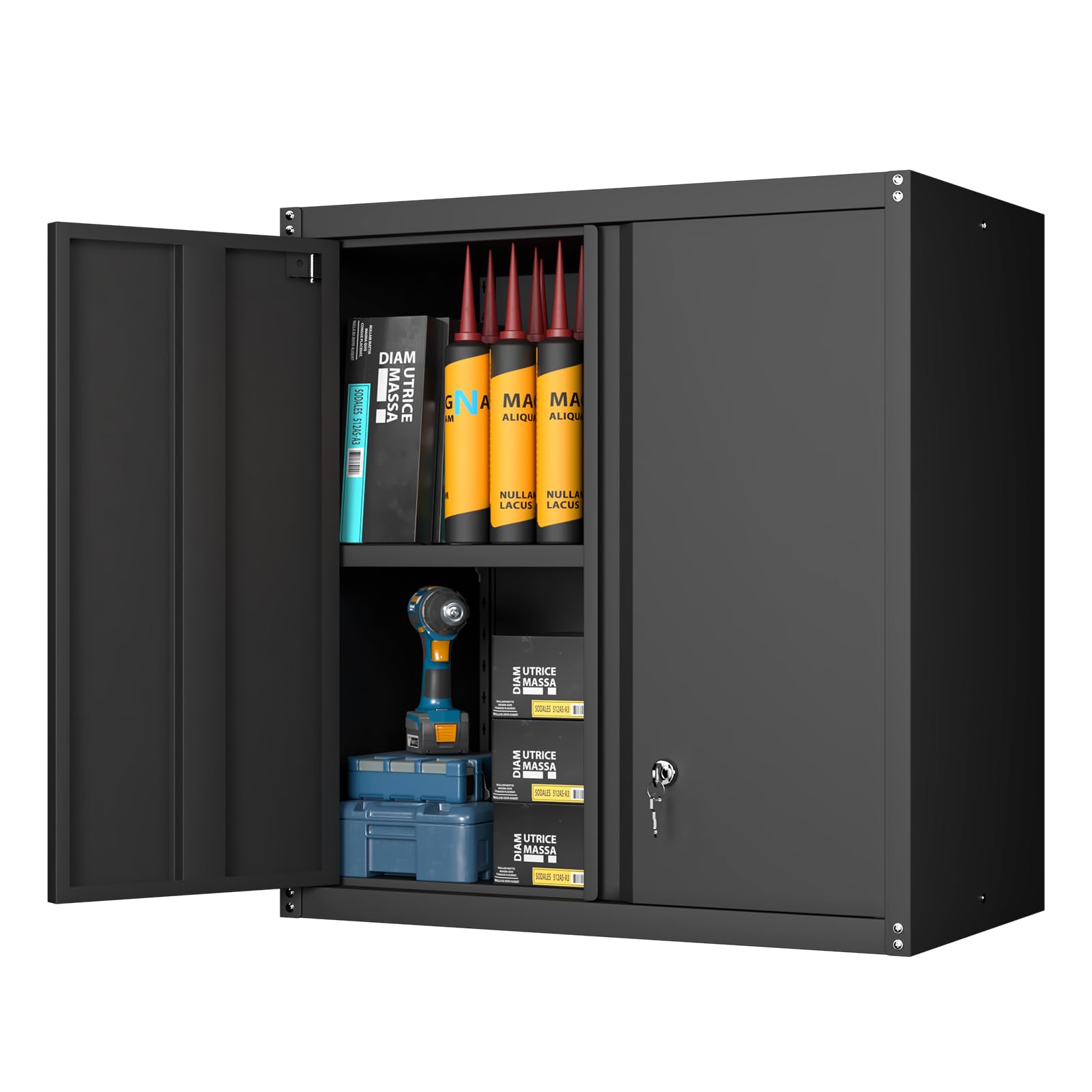 GREATMEET Metal Wall Cabinet - Wall Mounted Storage Organizer with Adjustable Shelf & Lock for Garage, Utility Room & Workshop | Durable Steel Floating Cabinet for Tools, Cleaning Supplies & Home Organization