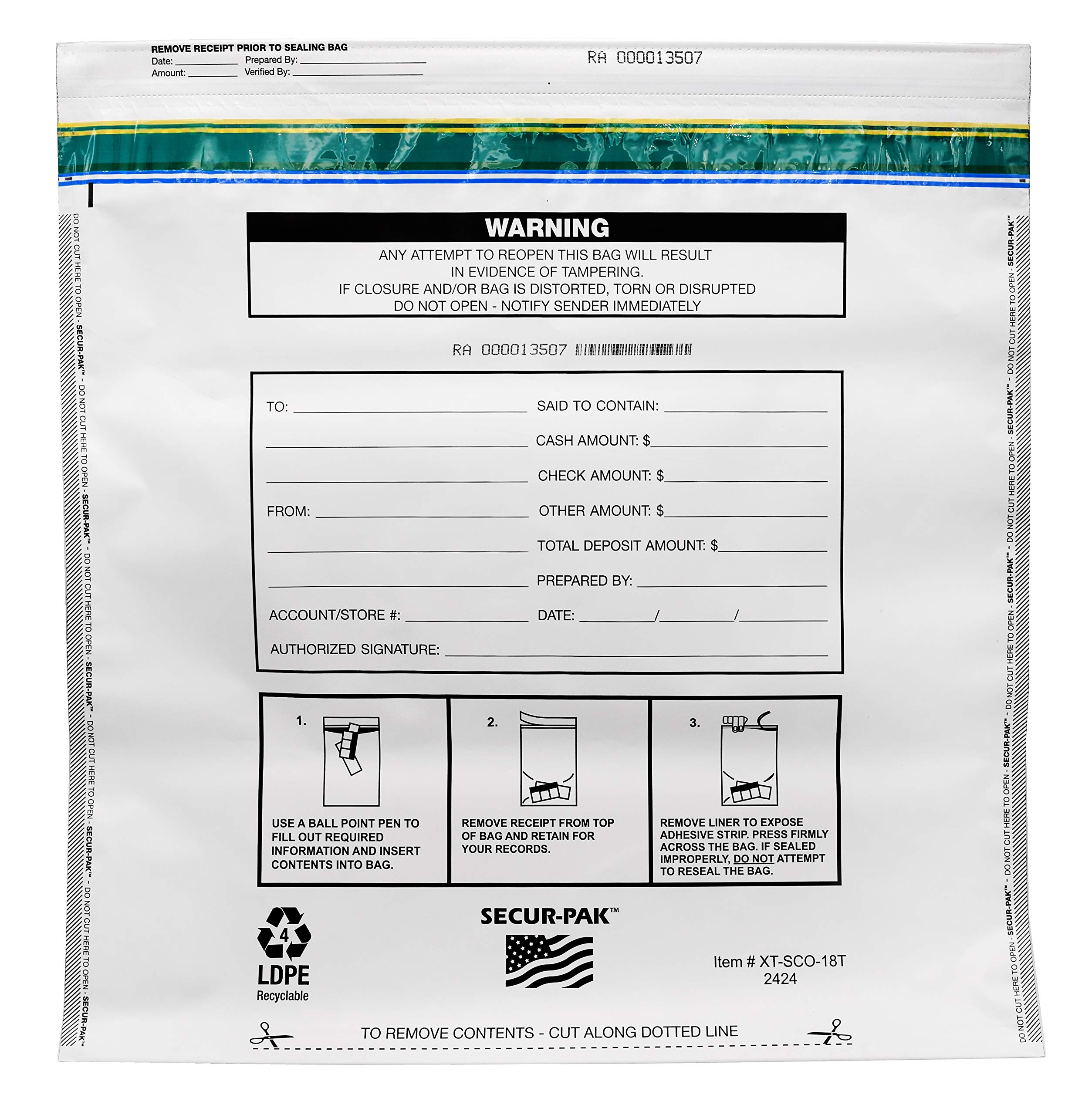 Premium Security Deposit Bags - 100 Pack, 15,000 Bill Capacity - Level 4 Tamper Evident, Self-Sealing White Opaque Bags - 2.5 Mil Thick Plastic - 24x24 Inches - SECUR-PAK - Ideal for Banks, Retail Stores & Cash Handling Businesses