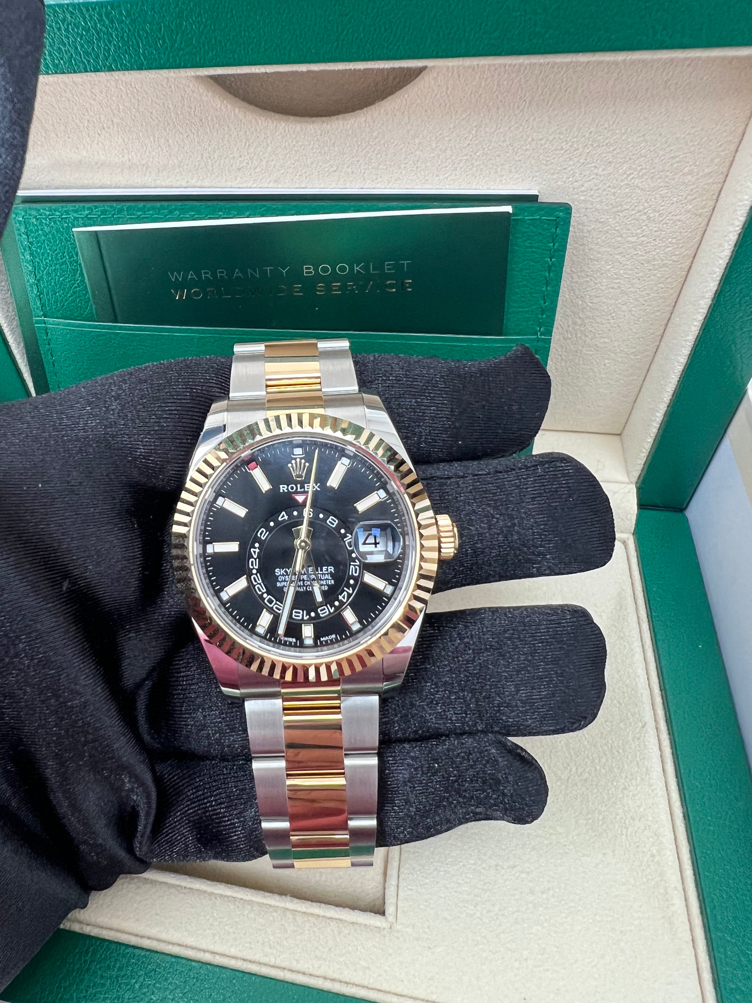 Rolex Sky-Dweller Two-Tone Yellow Gold & Steel Watch with Black Index Dial & Oyster Bracelet (Ref# 326933) - Luxury Timepiece for Business Travelers & Watch Collectors