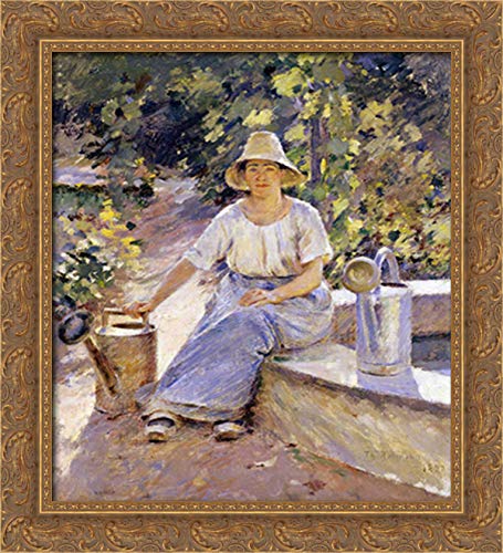 20x22 Gold Ornate Wood Framed Canvas Art by Theodore Robinson - Vintage Watering Pots Painting - Perfect for Living Room, Bedroom & Office Wall Decor