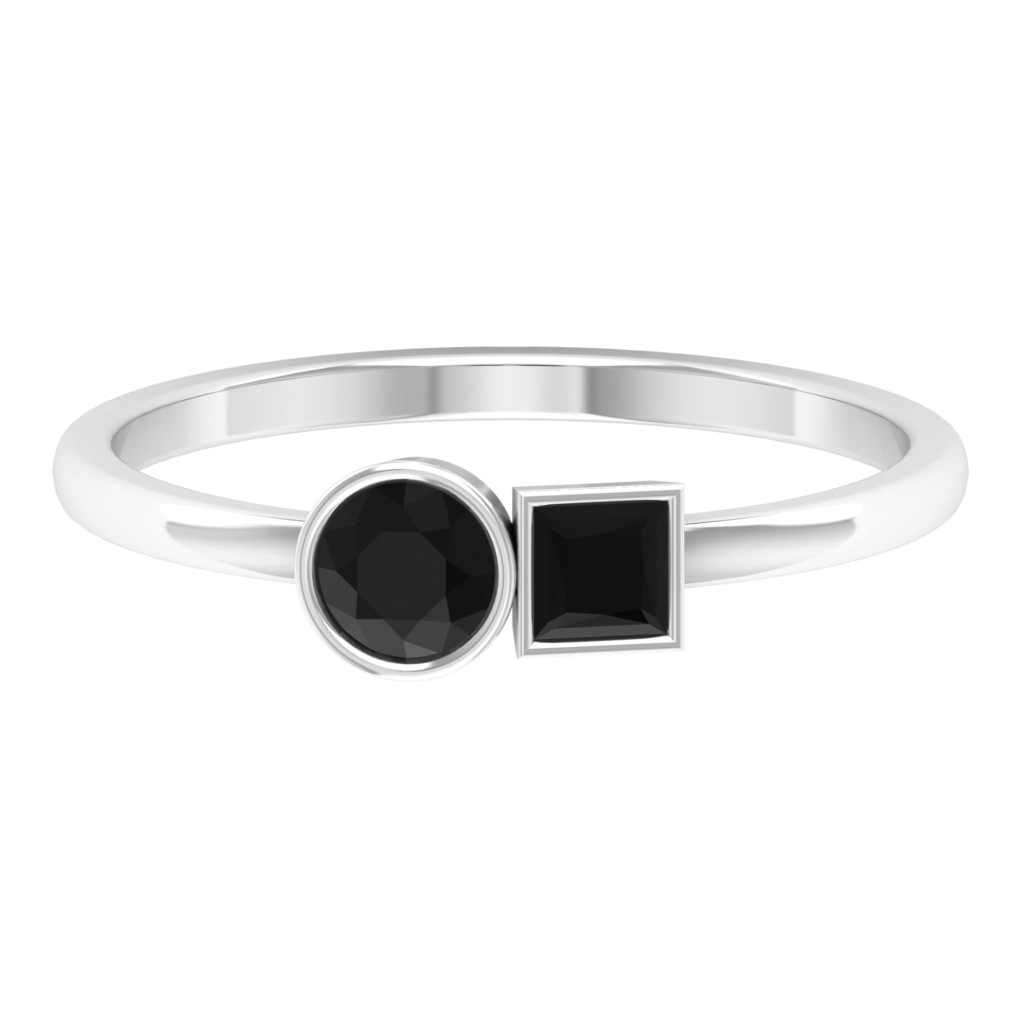 1/4 CT Natural Black Spinel Ring for Women - 14K Solid Gold Two Stone Minimalist Ring - August Birthstone Jewelry for Everyday Wear & Special Occasions