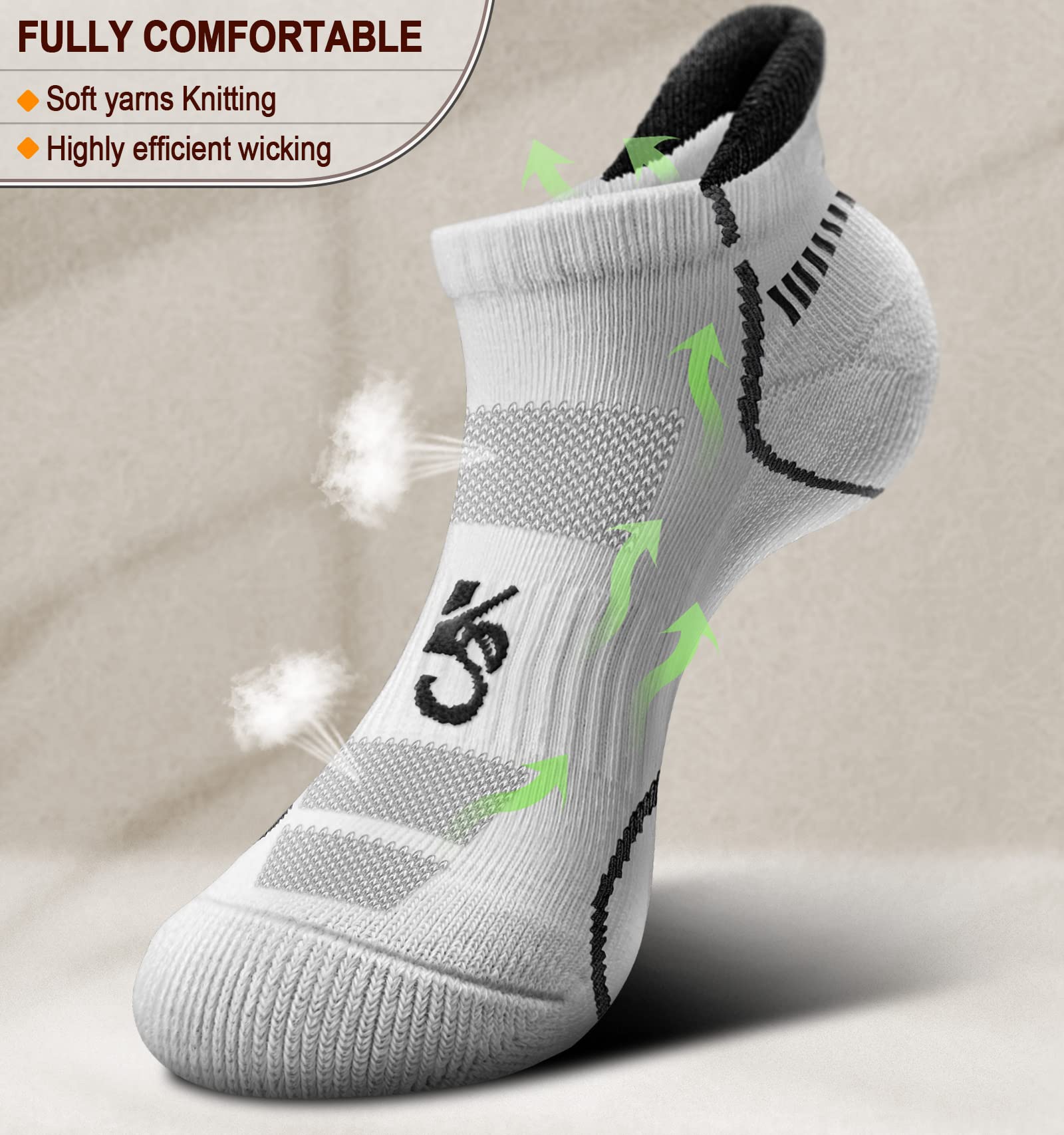 BULLIANT Women's Athletic Ankle Socks 6-Pack - No Show Cushioned for Running & Walking with Arch Support - Gym & Daily Wear