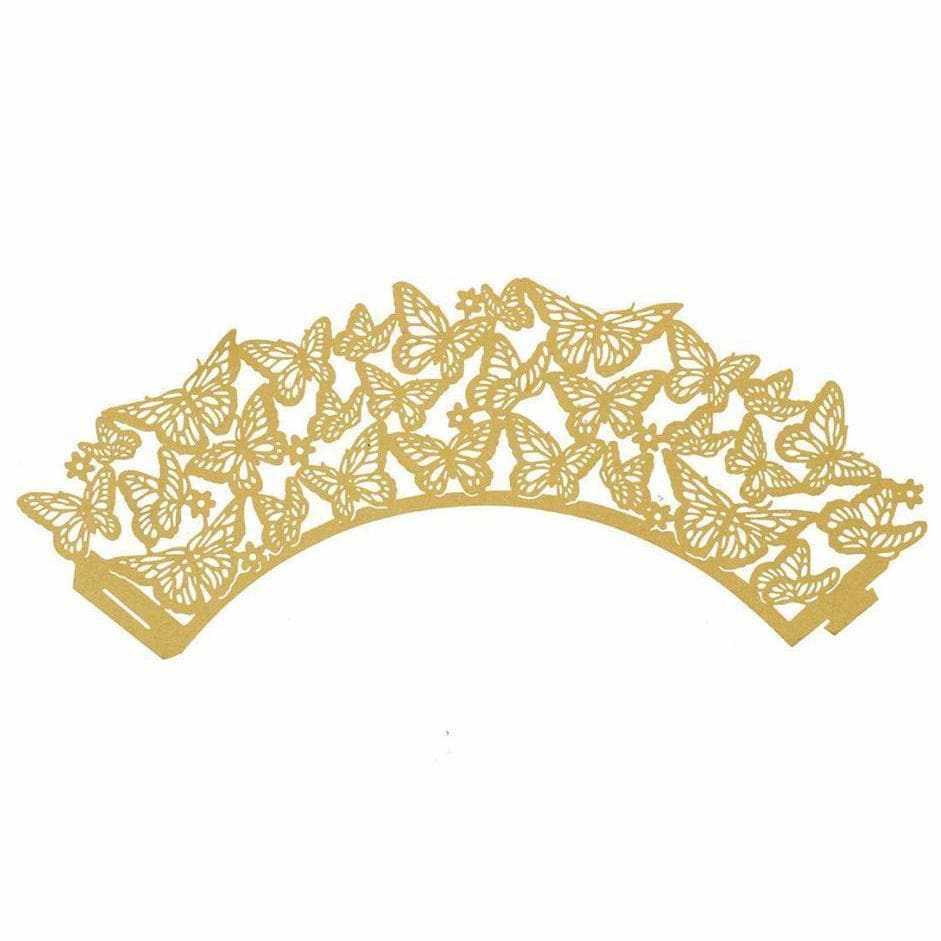 Bright Gold Butterfly Lace Cupcake Wrappers & Liners - Bulk Pack of 50 for Birthday, Wedding & Party Decorations - Elegant Baking Supplies for Professional & Home Bakers