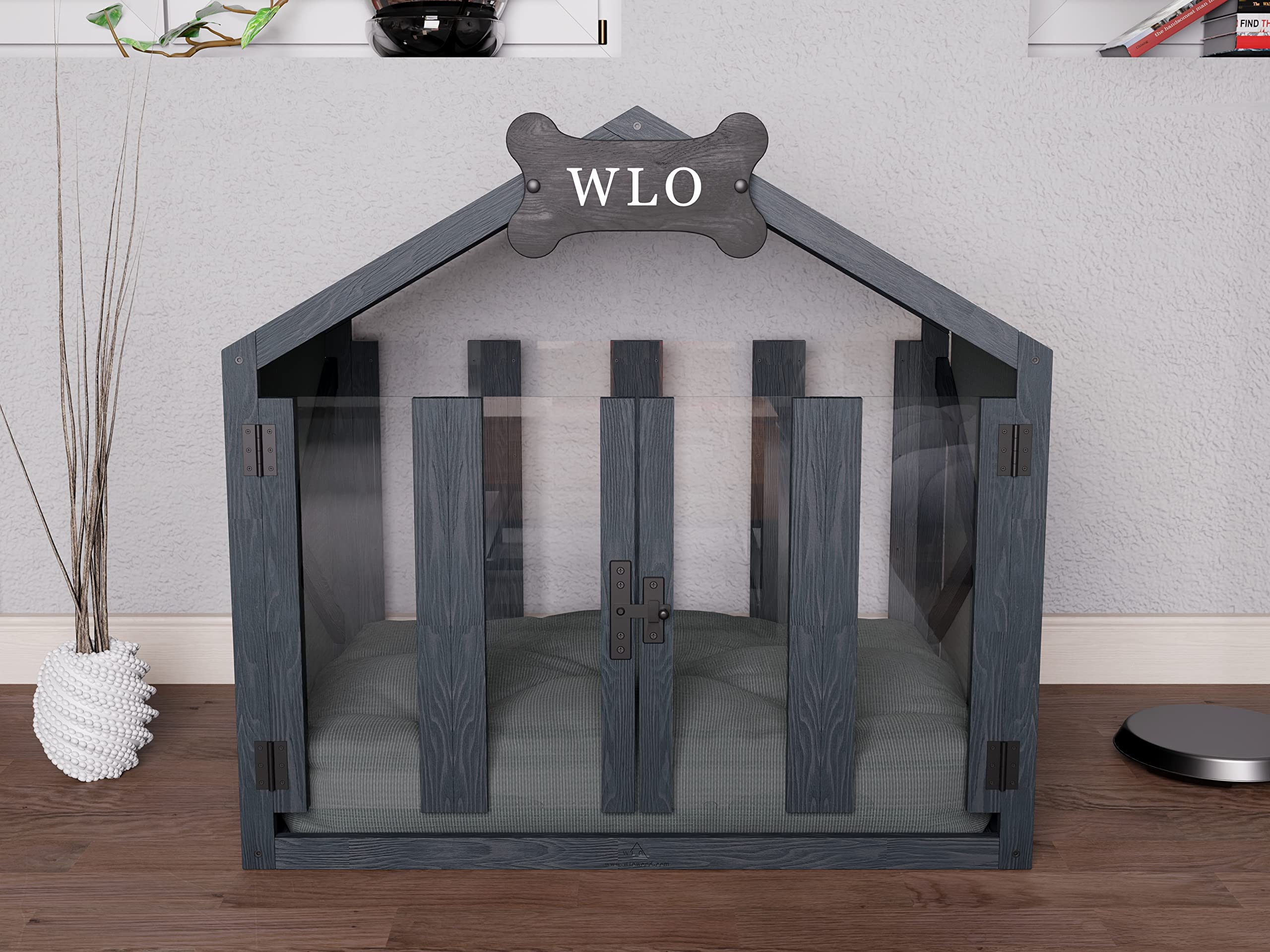 Sturdy Solid Pine Wood Dog House with Gable Roof - Weatherproof Outdoor Pet Shelter for Dogs & Cats - Cozy Wooden Pet Bed for Backyard, Patio & Garden Use