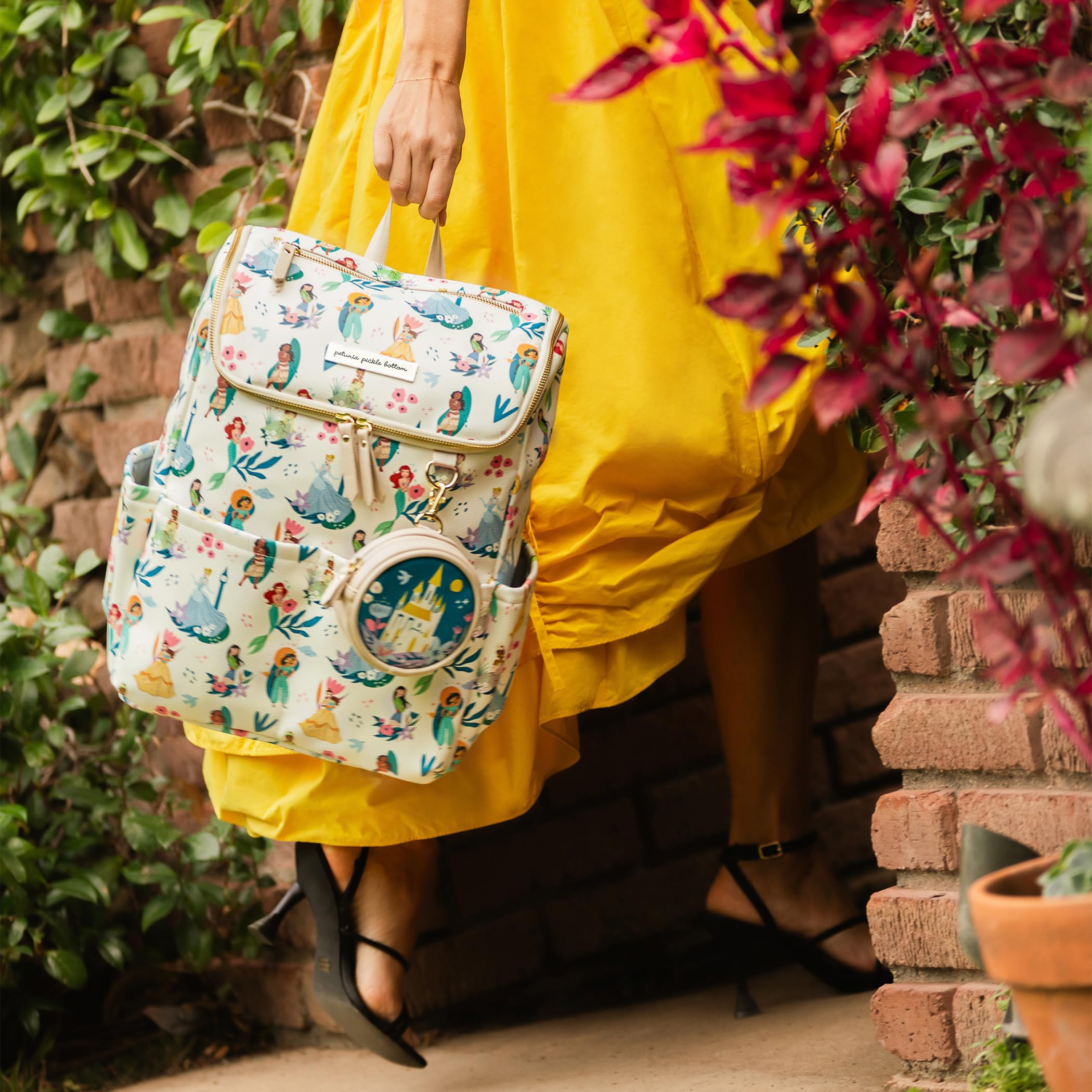 Petunia Pickle Bottom Method Diaper Bag Backpack – Spacious & Stylish Baby Bag for Traveling Parents | Waterproof, Multiple Pockets, Comfortable Straps | Ideal for Daycare, Park Outings & Family Vacations (Disney Princess Courage & Kindness Design)