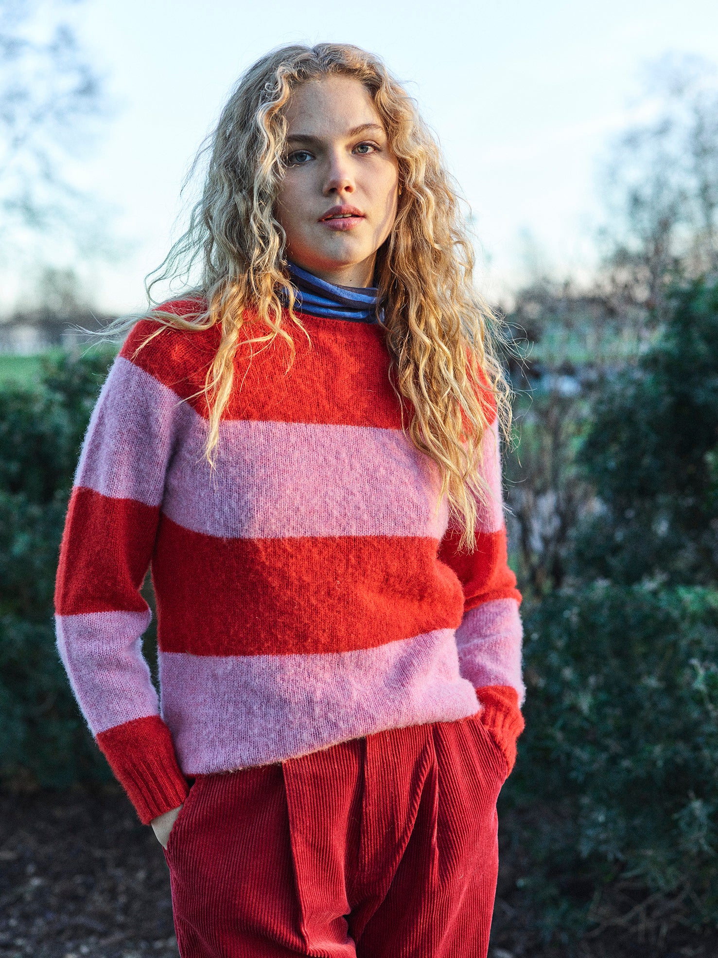 Lowie Pink and Red Stripe Scottish Jumper - Cozy Knit Sweater for Women | Perfect for Winter Fashion & Casual Outfits