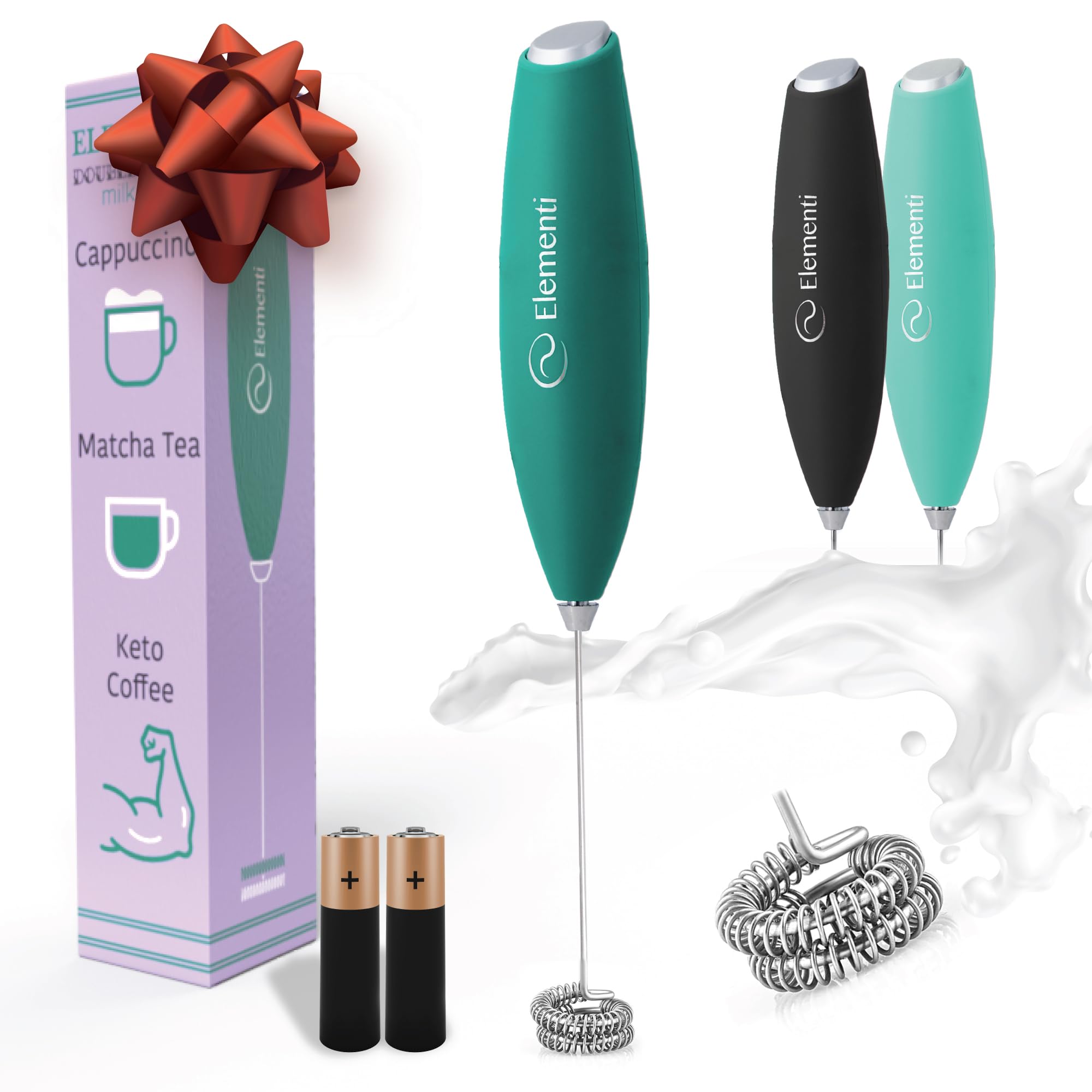 Premium Electric Matcha Whisk Set with Batteries - Matcha Mixer & Frother for Tea, Protein Shakes & Lattes - Handheld Drink Mixer for Smoothies, Coffee & Baking - Emerald Green (Perfect for Home Baristas & Healthy Lifestyles)