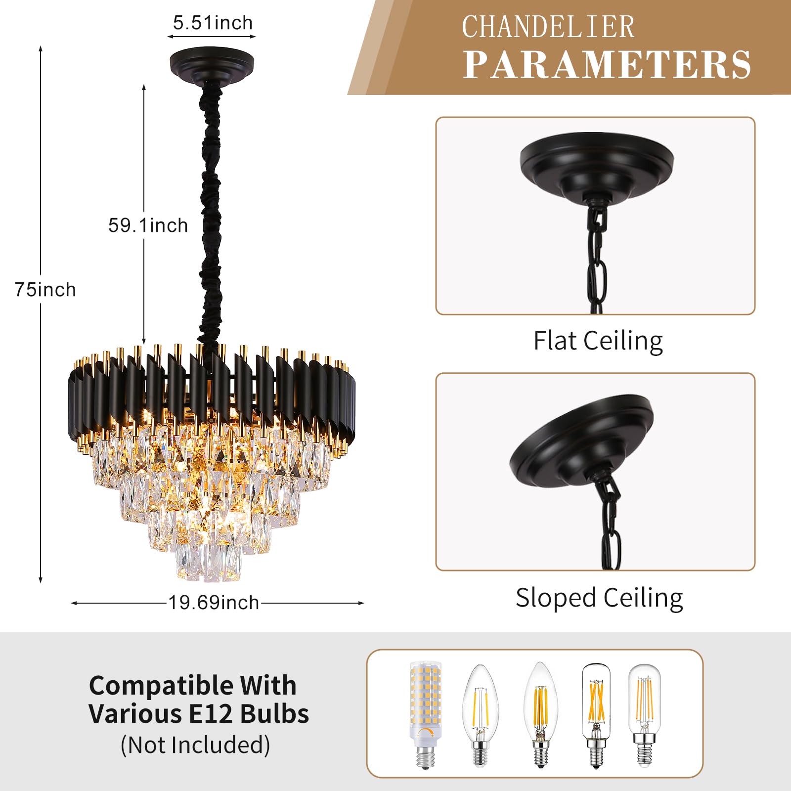 Gold and Black Crystal Chandelier - 20
