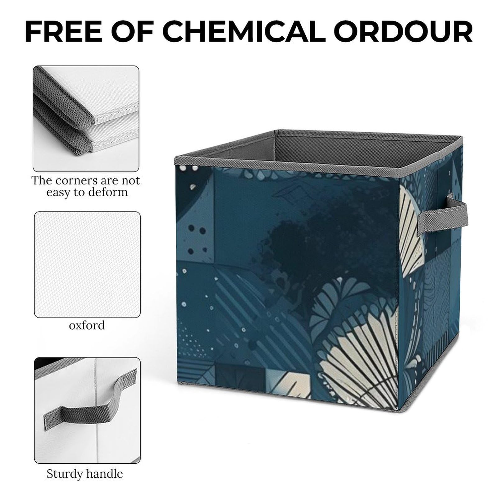 Foldable Blue Geometric Pattern Storage Cubes with Handles - Closet Organizer Bins for Cabinet, Shelf & Wardrobe | Perfect for Home, Office & Kids Room Organization